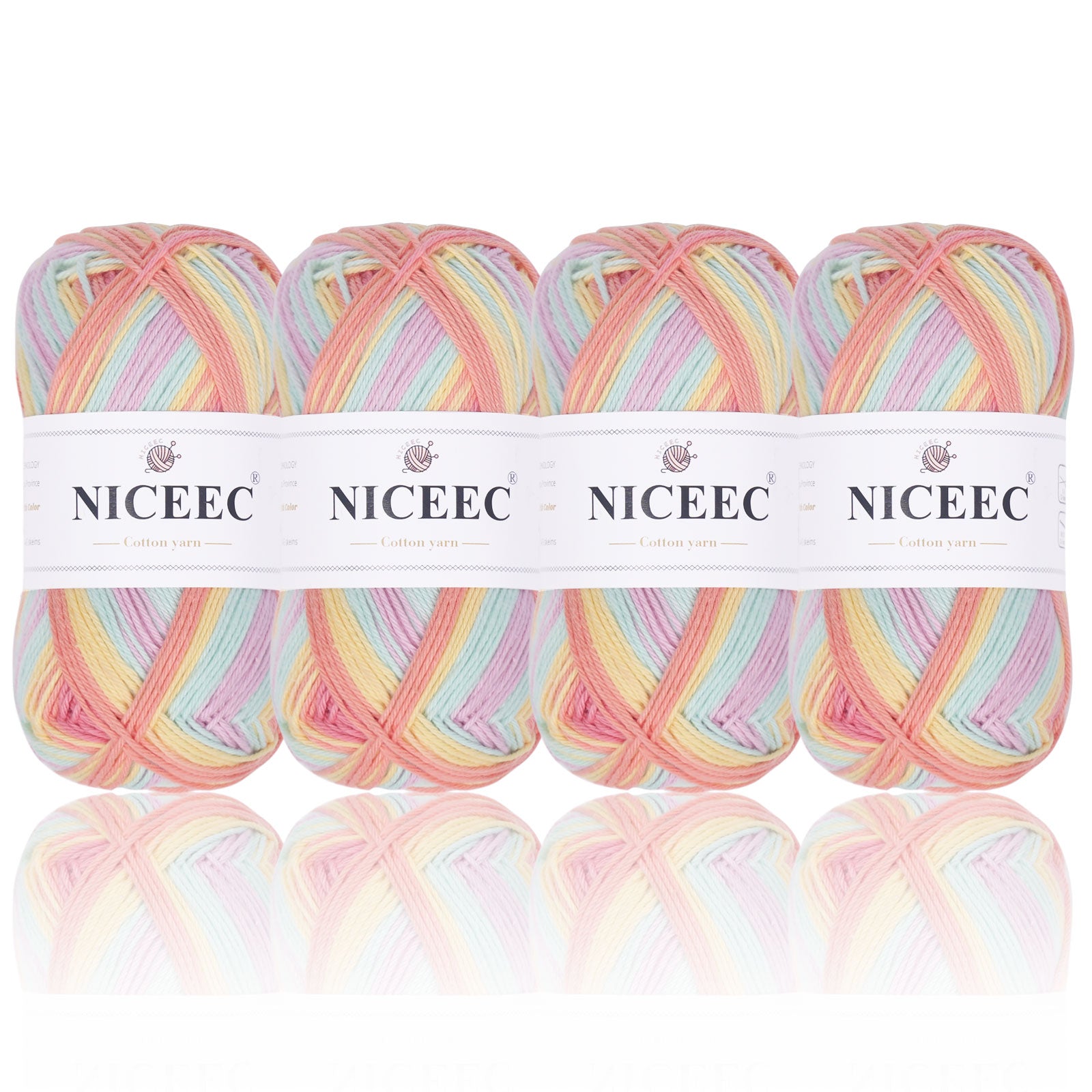 NICEEC - 4 madejas de hilo suave para bebé, 100 % algodón, para crochet, 4 capas, para mantas, manualidades, grosor de hilo, longitud total: 4 x 175 yardas/4 x 50 g 