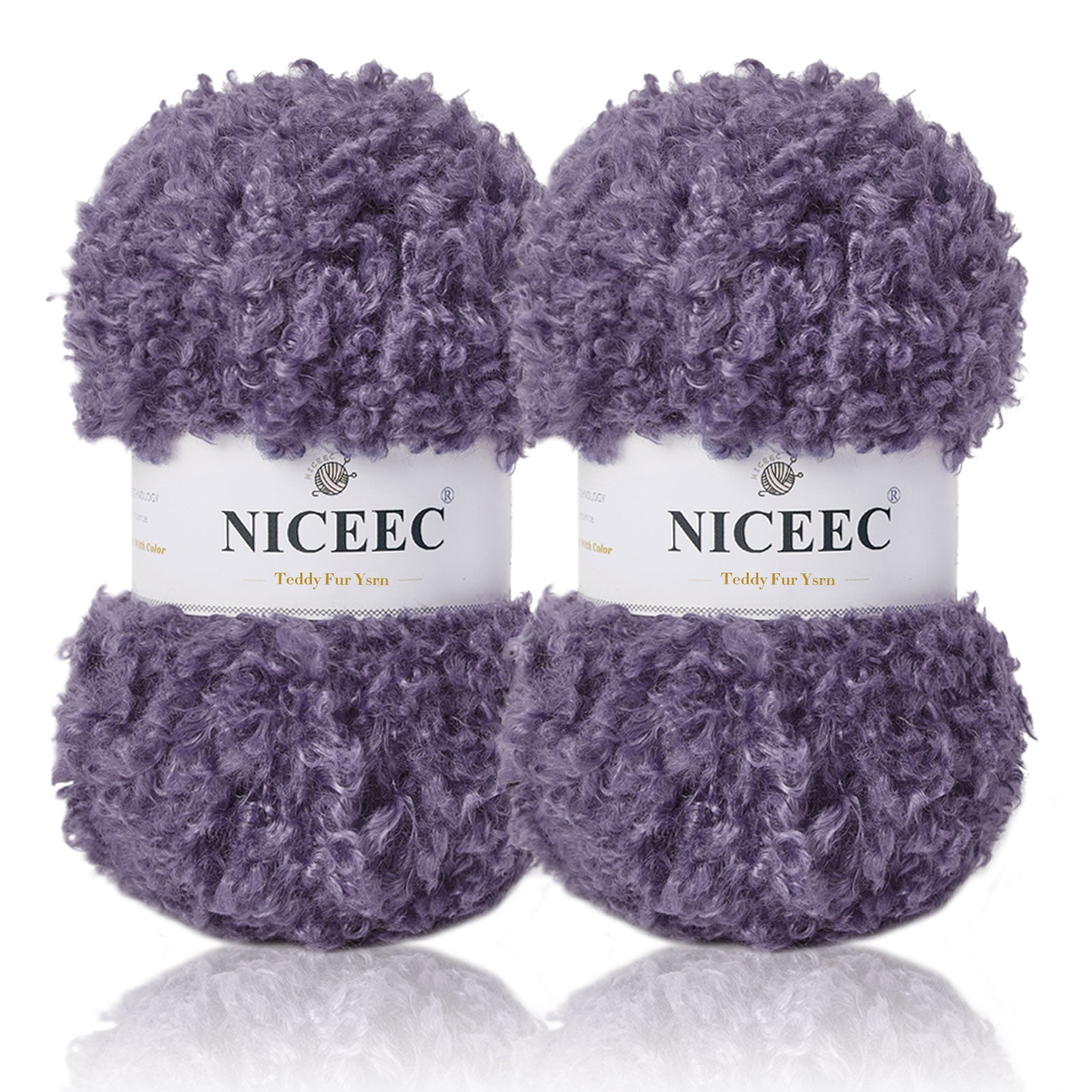 NICEEC - 2 madejas de hilo de peluche, súper suave, grueso y esponjoso, de piel sintética, con pestañas para tejer a crochet - Longitud total: 2 x 50 m (2 x 55 yardas, 3,53 oz x 2) 