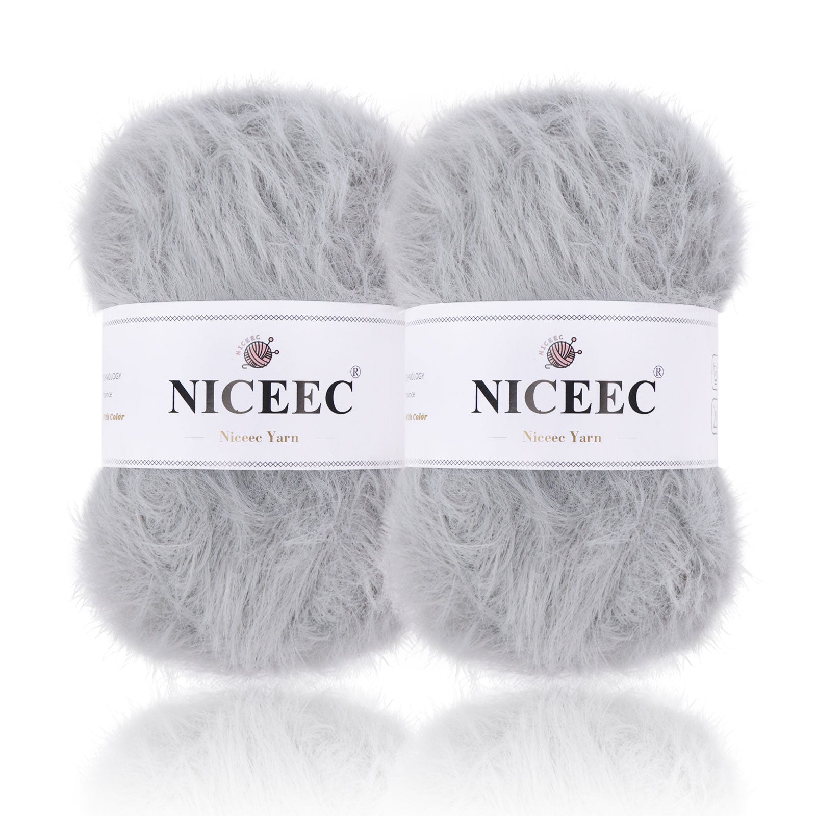 NICEEC 2 Skeins Super Soft Fluffy Yarn, Chunky, Faux Fur, 100% Nylon, Long Pile & Fuzzy, Eyelash Yarn for Crochet & Knit, Total 7.05oz/416yds