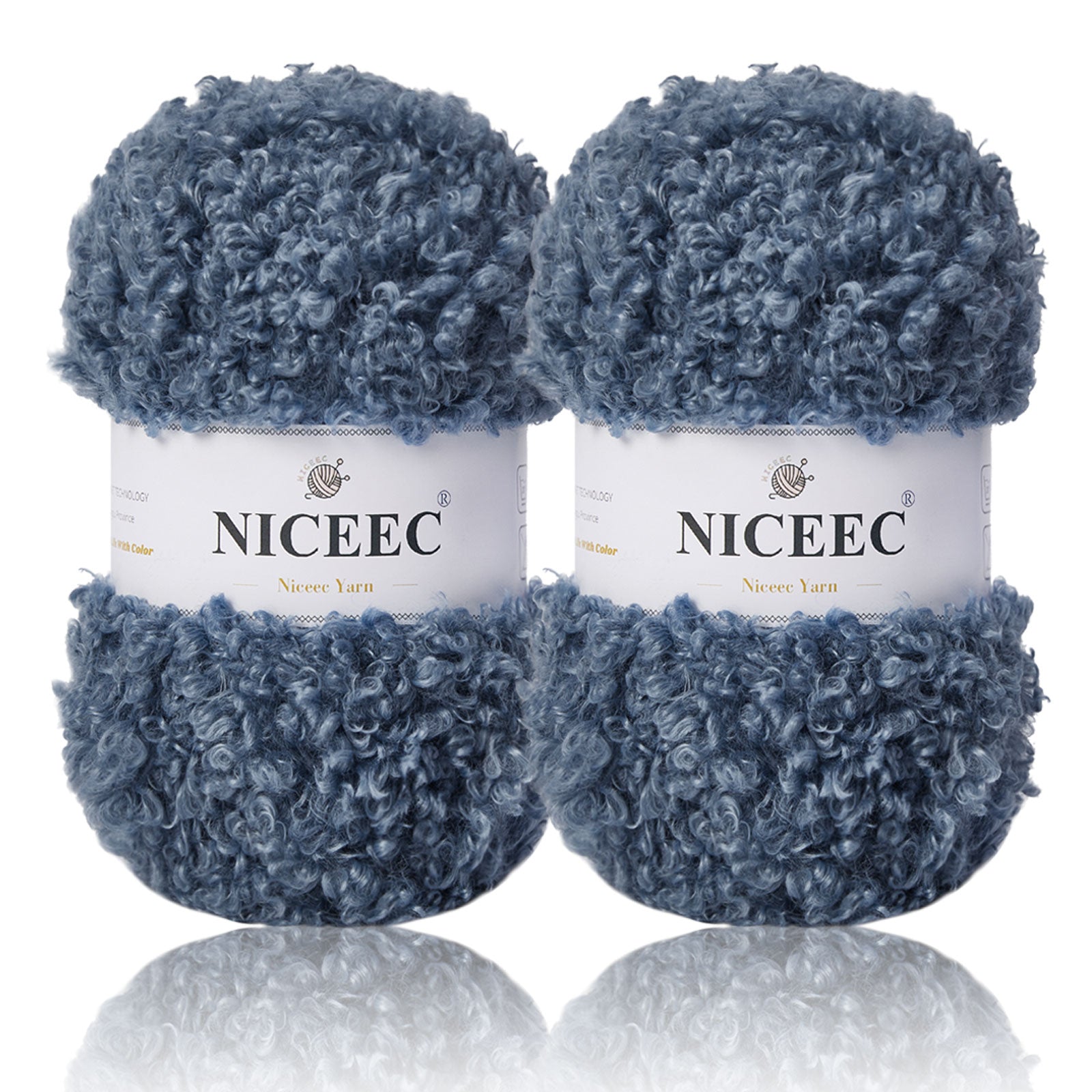 NICEEC - 2 madejas de hilo de peluche, súper suave, grueso y esponjoso, de piel sintética, con pestañas para tejer a crochet - Longitud total: 2 x 50 m (2 x 55 yardas, 3,53 oz x 2) 
