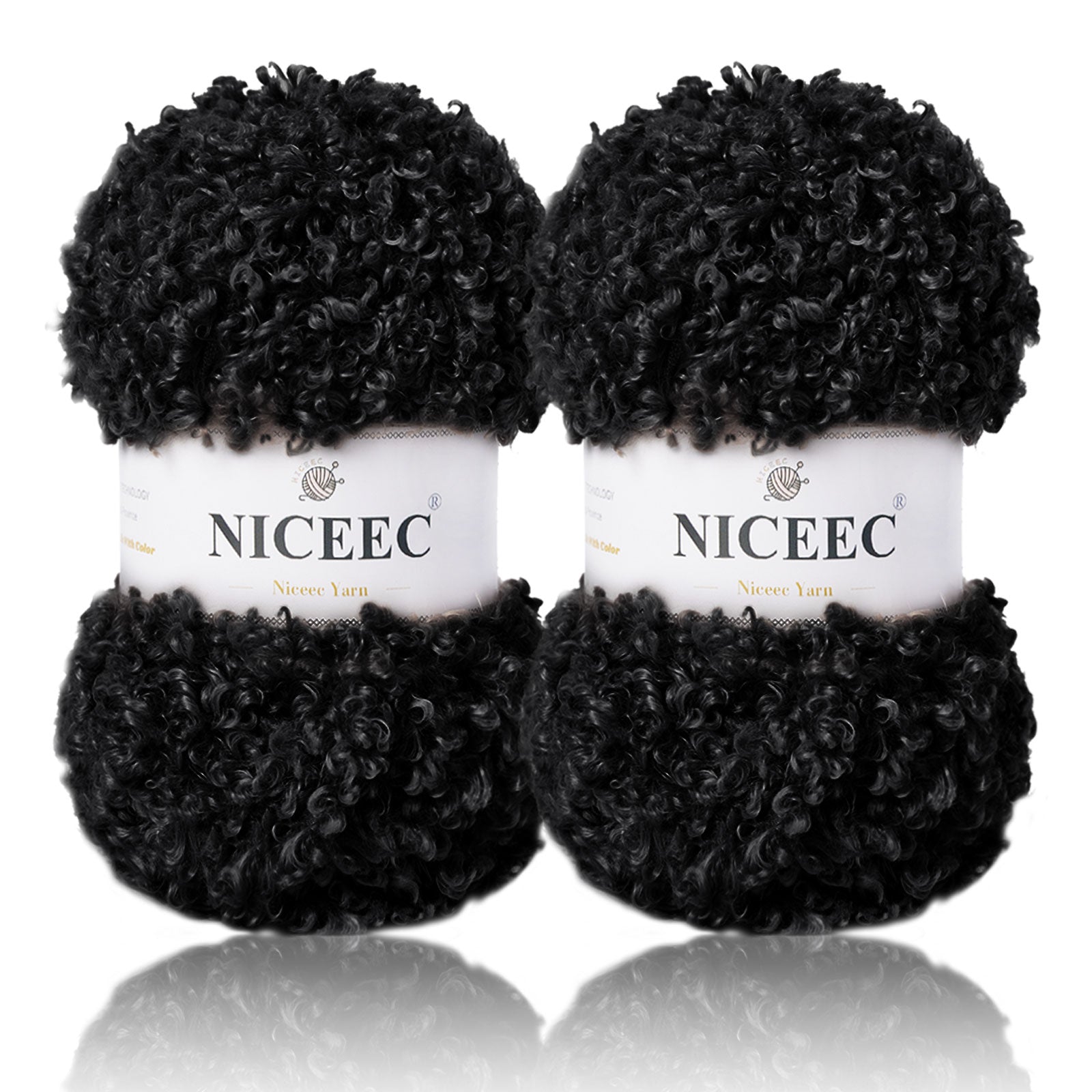 NICEEC - 2 madejas de hilo de peluche, súper suave, grueso y esponjoso, de piel sintética, con pestañas para tejer a crochet - Longitud total: 2 x 50 m (2 x 55 yardas, 3,53 oz x 2) 