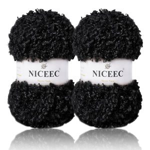 NICEEC 2 Skeins Teddy Fur Yarn Super Soft Yarn Chunky Fluffy Faux Fur Yarn Fuzzy Yarn Eyelash Yarn for Crochet Knit -Total Length 2×50m(2×55yds,3.53oz×2)