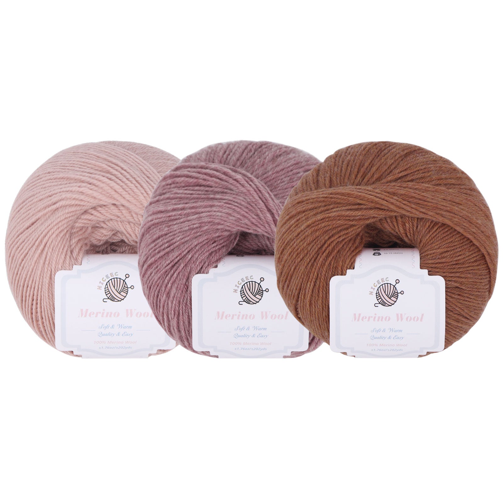 NICEEC 4 Skeins Soft Merino Wool Yarn - Soft & Warm, Finger Weight, Woolen Yarn for Crochet & Knitting