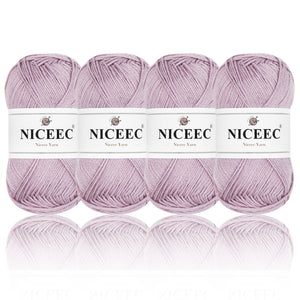NICEEC 4 Skeins Soft Baby Yarn 100% Cotton Yarn for Crochet Knitting 4 Ply Yarn Blanket Yarn for DIY Craft Fingering Weight Yarn Total Length 4×175yds/4×50g