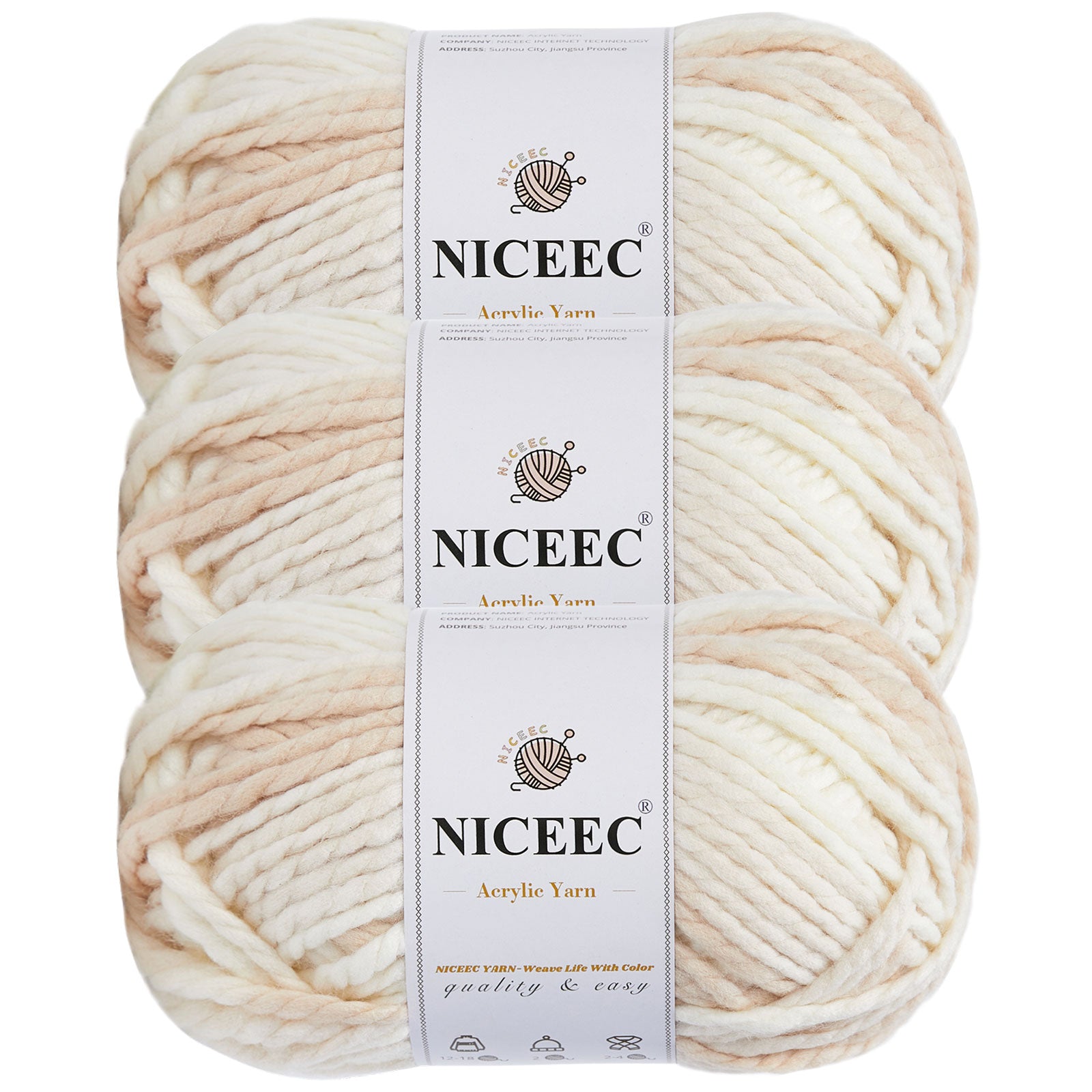 NICEEC 3 Skeins Colorful Acrylic Yarn Soft Quality Yarn Bulky Weight Yarn Multicolored Yarn for Crochet Knit -Total Length 3×120 yds/3×5.3oz