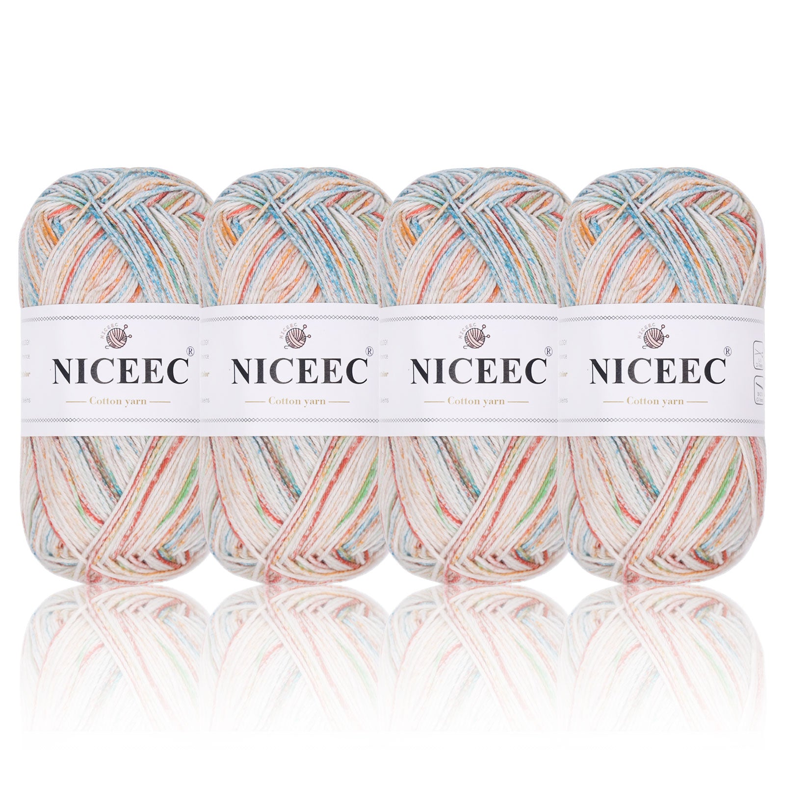NICEEC - 4 madejas de hilo suave para bebé, 100 % algodón, para crochet, 4 capas, para mantas, manualidades, grosor de hilo, longitud total: 4 x 175 yardas/4 x 50 g 