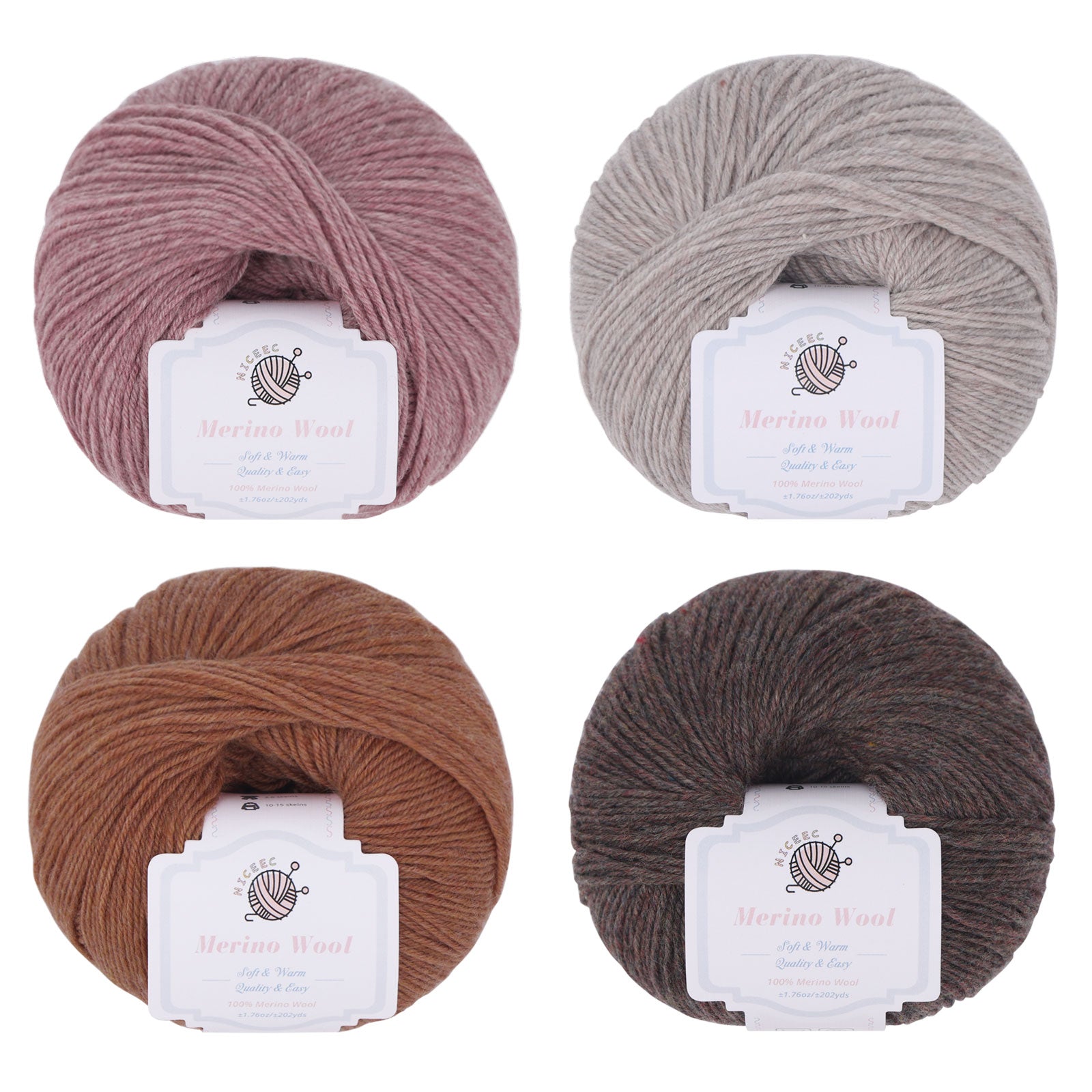 NICEEC 4 Skeins Soft Merino Wool Yarn - Soft & Warm, Finger Weight, Woolen Yarn for Crochet & Knitting