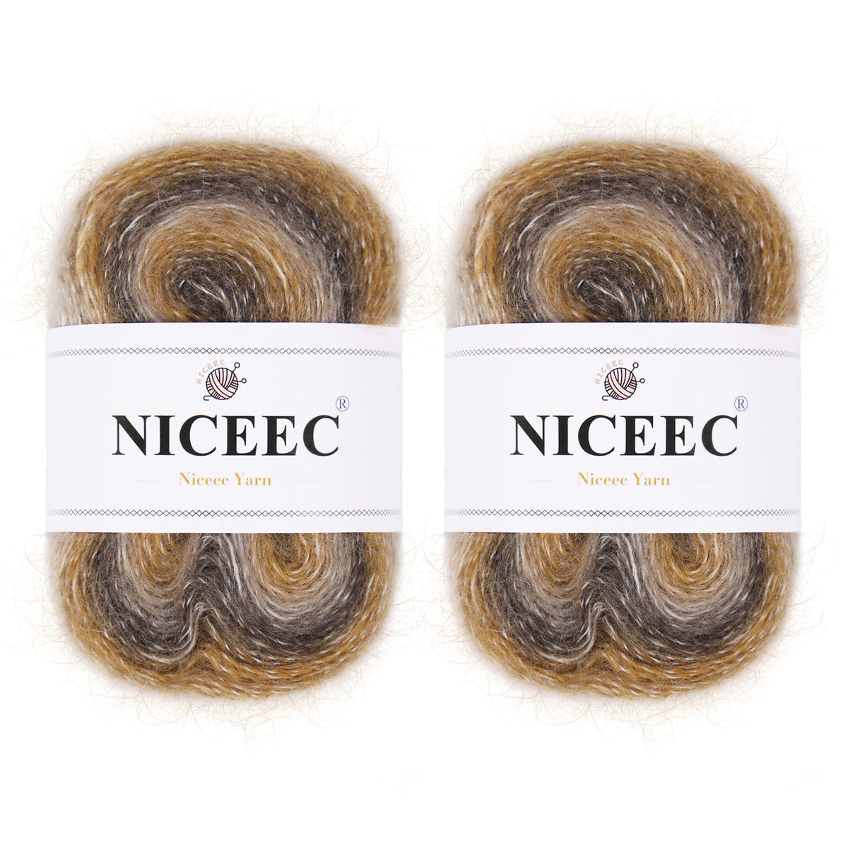 NICEEC 2 Skeins Fancy Mohair Blend Yarn Crochet & Knitting, Fluffy & Fuzzy, Soft & Fancy, Colorful Thin Yarn, DIY Craft Yarn with Self-striping Total 3.53oz/438yds