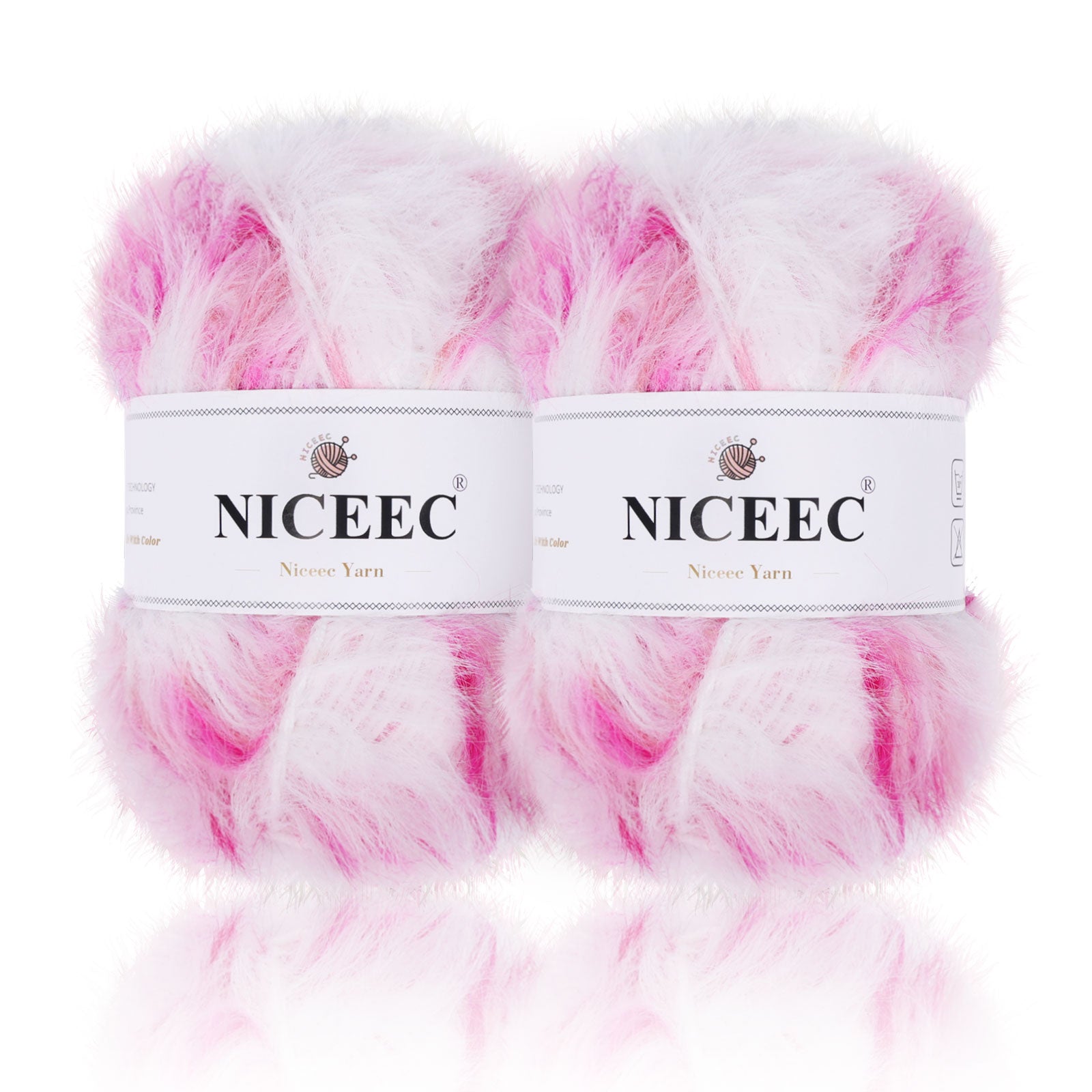 NICEEC 2 Skeins Super Soft Fluffy Yarn, Chunky, Faux Fur, 100% Nylon, Long Pile & Fuzzy, Eyelash Yarn for Crochet & Knit, Total 7.05oz/416yds