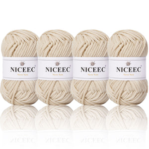 NICEEC 4 Skeins Crochet Yarn Soft Knitting Yarn for Beginners Cotton-Nylon Blend Yarn Easy-Use Yarn for Starters Crochet Kit Making Yarn for DIY Craft Total Length 4×55yds(4×1.76oz)