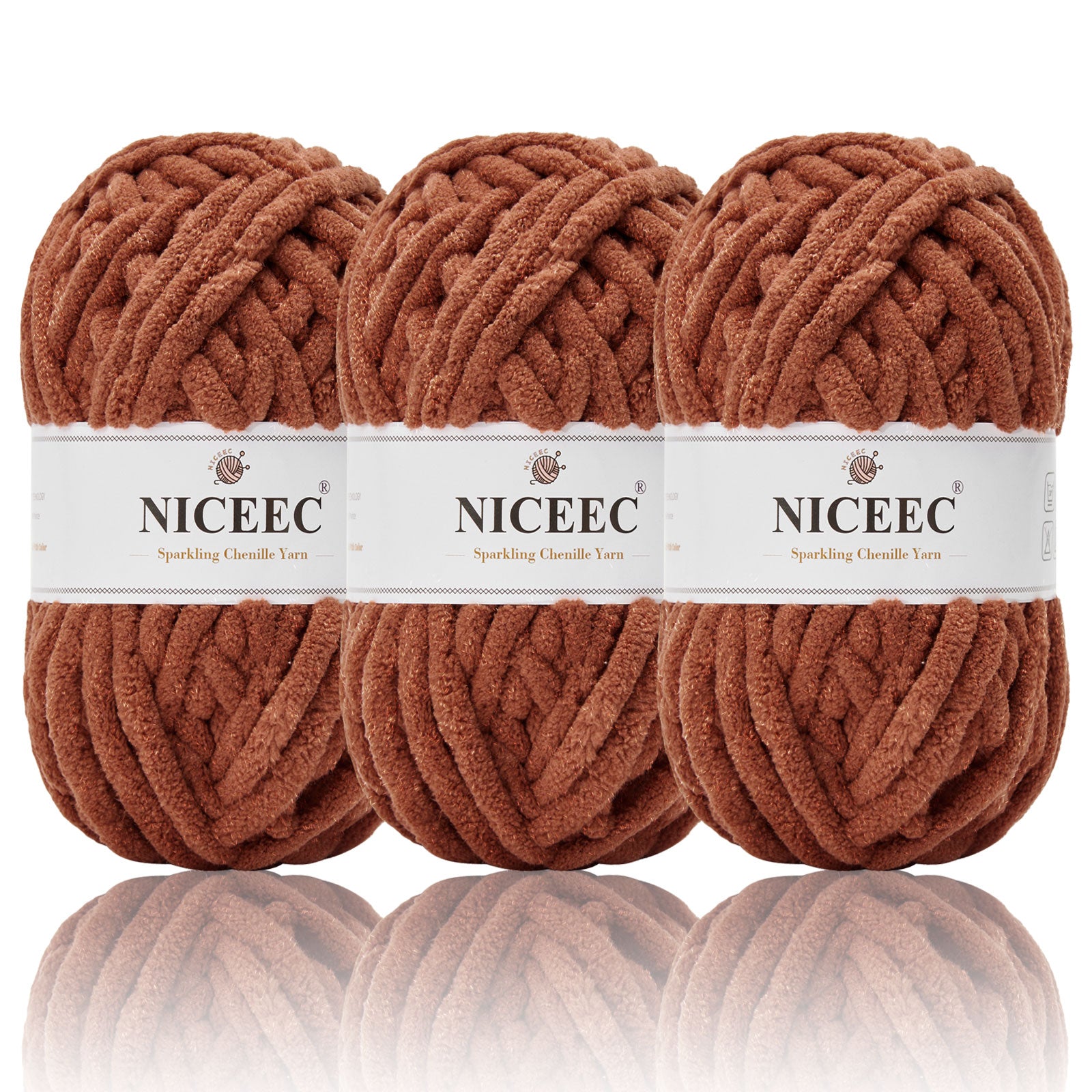 NICEEC - 3 madejas de hilo de chenilla brillante, suave, para tejer a crochet, mantas, manualidades y manualidades - Largo total: 3 x 50 m (3 x 55 yardas, 100 g x 3) 