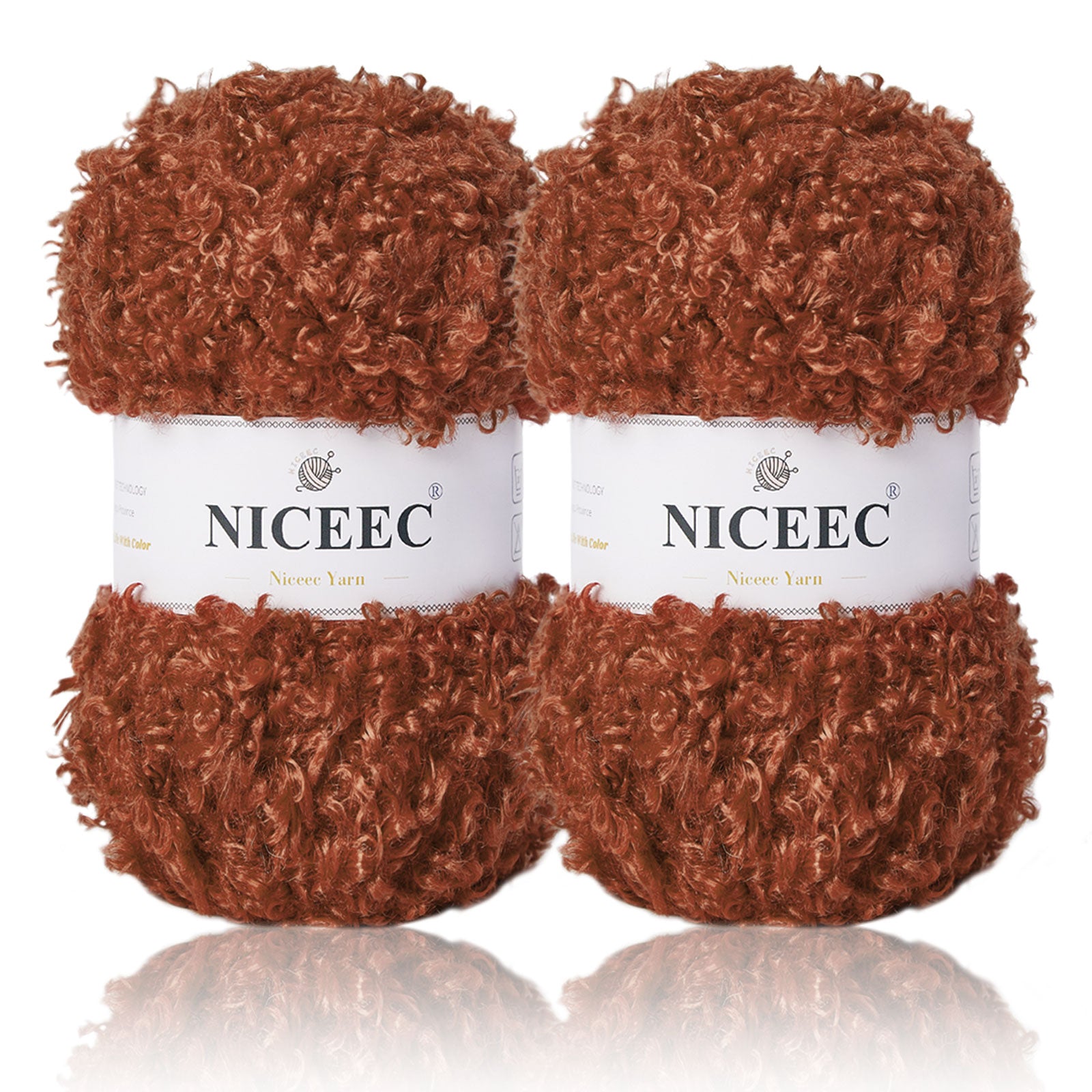 NICEEC - 2 madejas de hilo de peluche, súper suave, grueso y esponjoso, de piel sintética, con pestañas para tejer a crochet - Longitud total: 2 x 50 m (2 x 55 yardas, 3,53 oz x 2) 