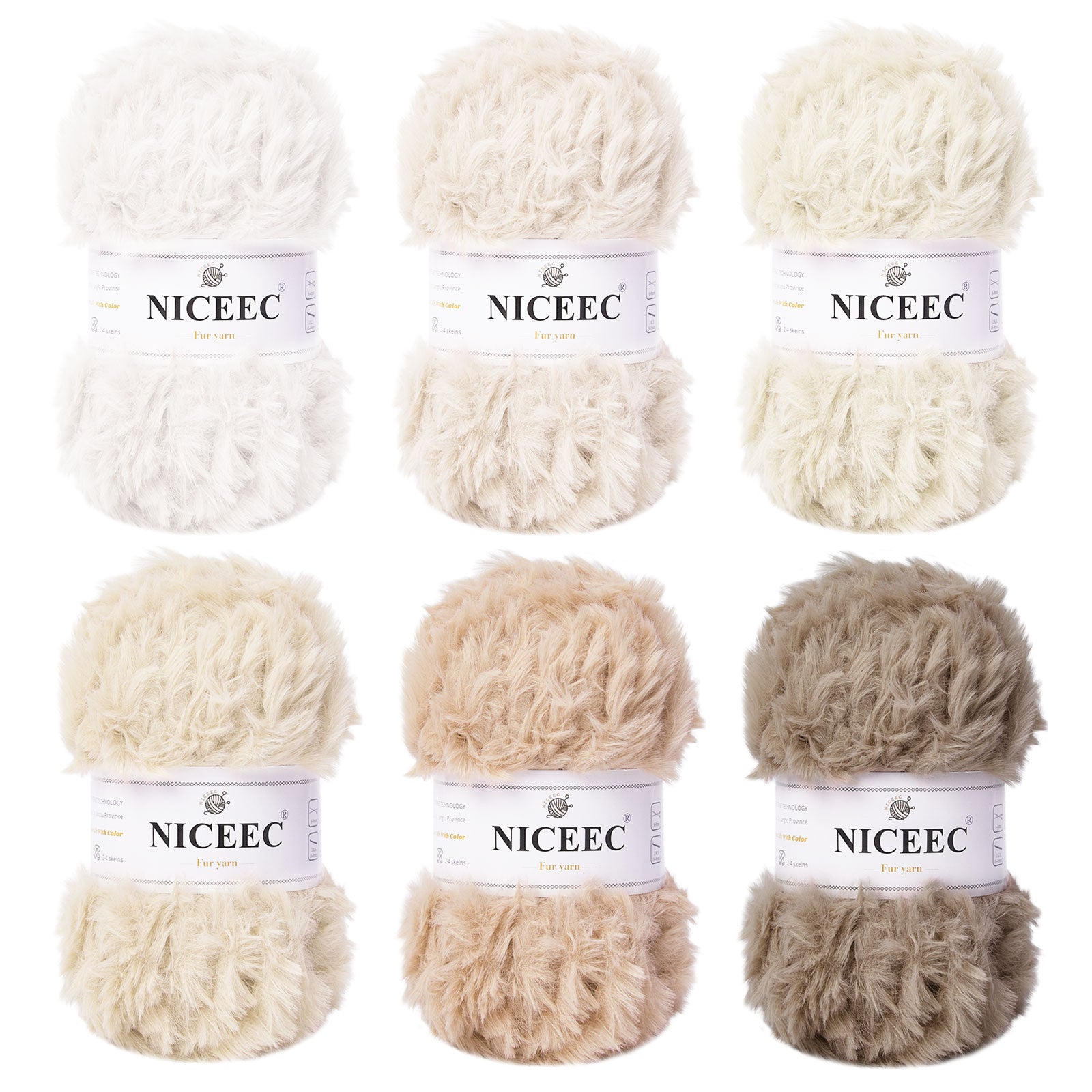 NICEEC - 2 madejas de hilo de pelo sintético supersuave, grueso y esponjoso, para tejer a crochet - Longitud total: 2 x 32 m (2 x 35 yardas, 50 g x 2) 