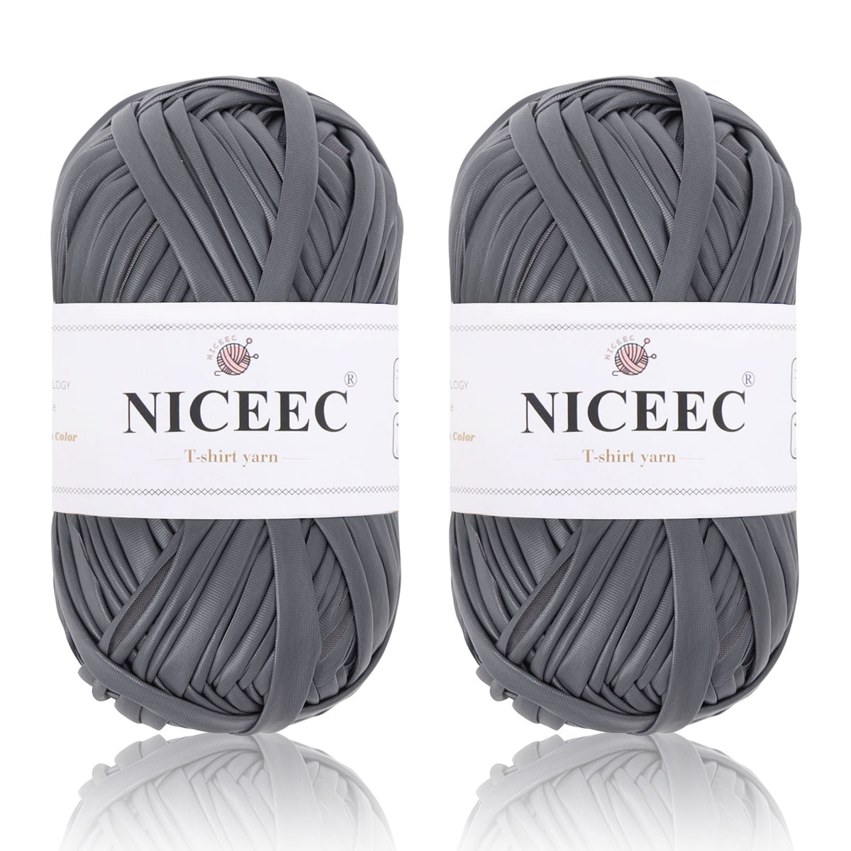 NICEEC 2 Skeins Metal T-Shirt Yarn Single-Side Bright, Glossy, Crochet & Knitting, Fabric Cloth Yarn Handmade DIY Craft Bag Basket Cushion-Totle Length 64yds(7.1oz)
