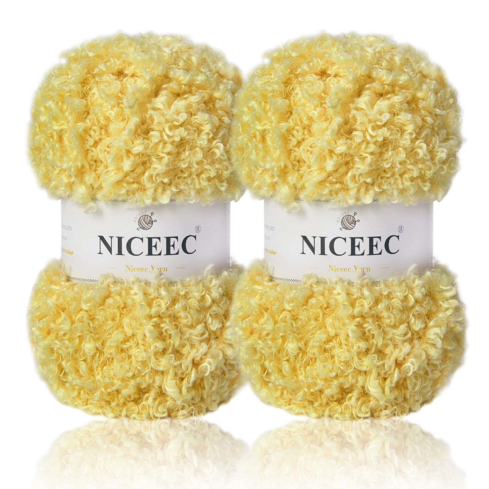 NICEEC - 2 madejas de hilo de peluche, súper suave, grueso y esponjoso, de piel sintética, con pestañas para tejer a crochet - Longitud total: 2 x 50 m (2 x 55 yardas, 3,53 oz x 2) 
