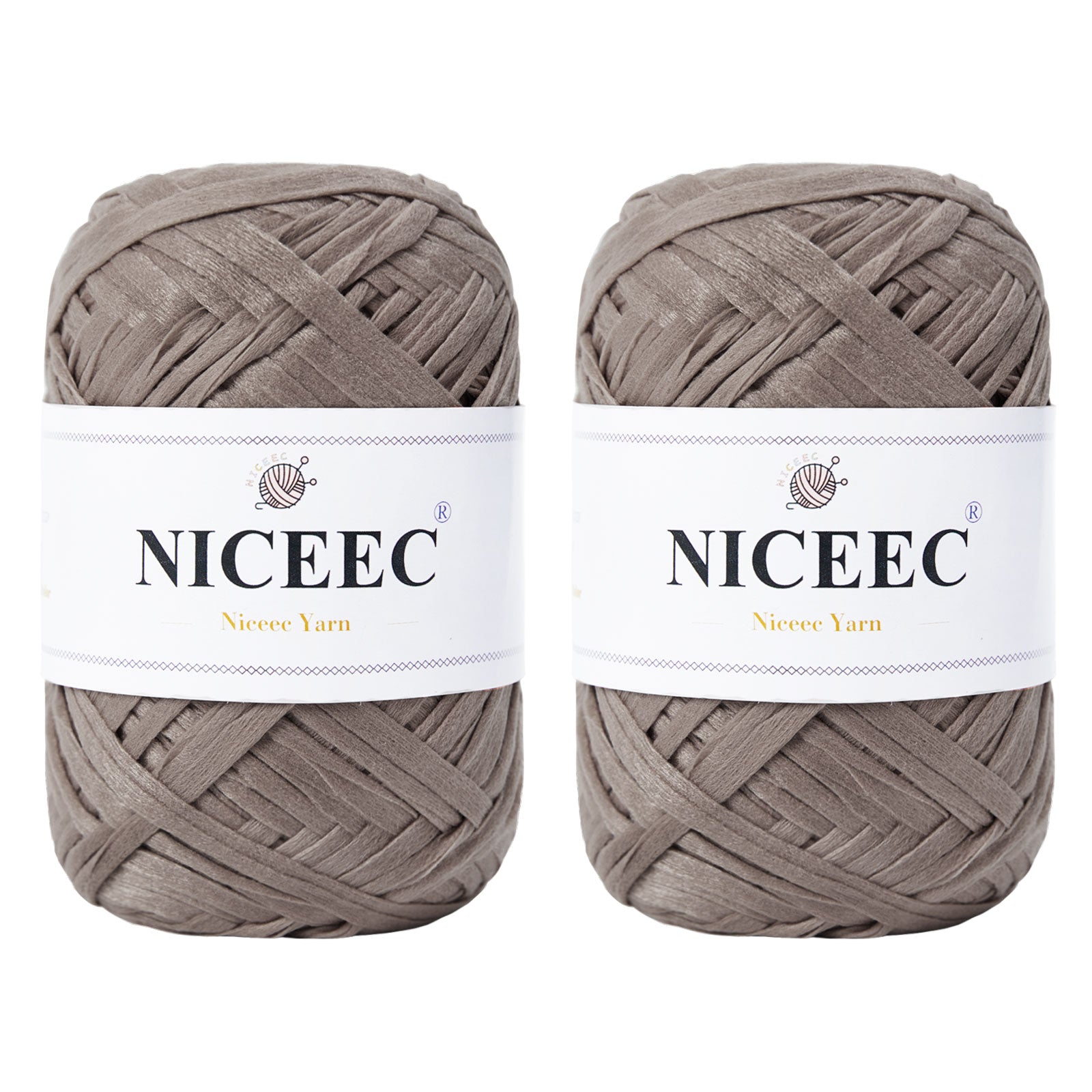 NICEEC - 2 madejas de hilo de cinta suave para crochet, papel artesanal, rafia fácil de crochet, cinta para manualidades y envoltura de regalos, longitud total: 1.76 oz × 2/109 yds × 2 - Morado rosado 