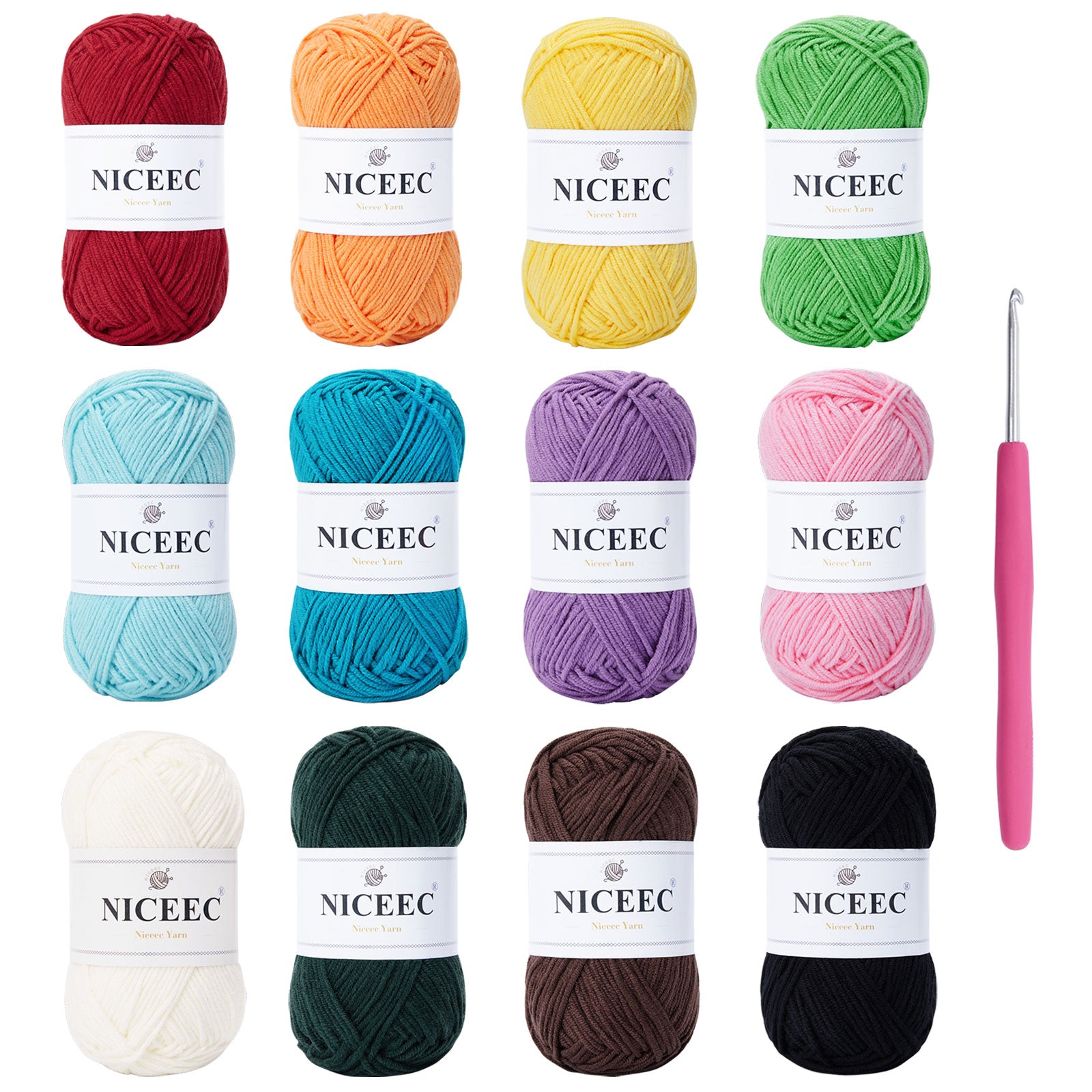 NICEEC - 12 madejas de hilo de colores surtidos, suave mezcla de algodón, para tejer a ganchillo, mantas de bebé coloridas, fácil de usar, 4 capas, multicolor para manualidades.