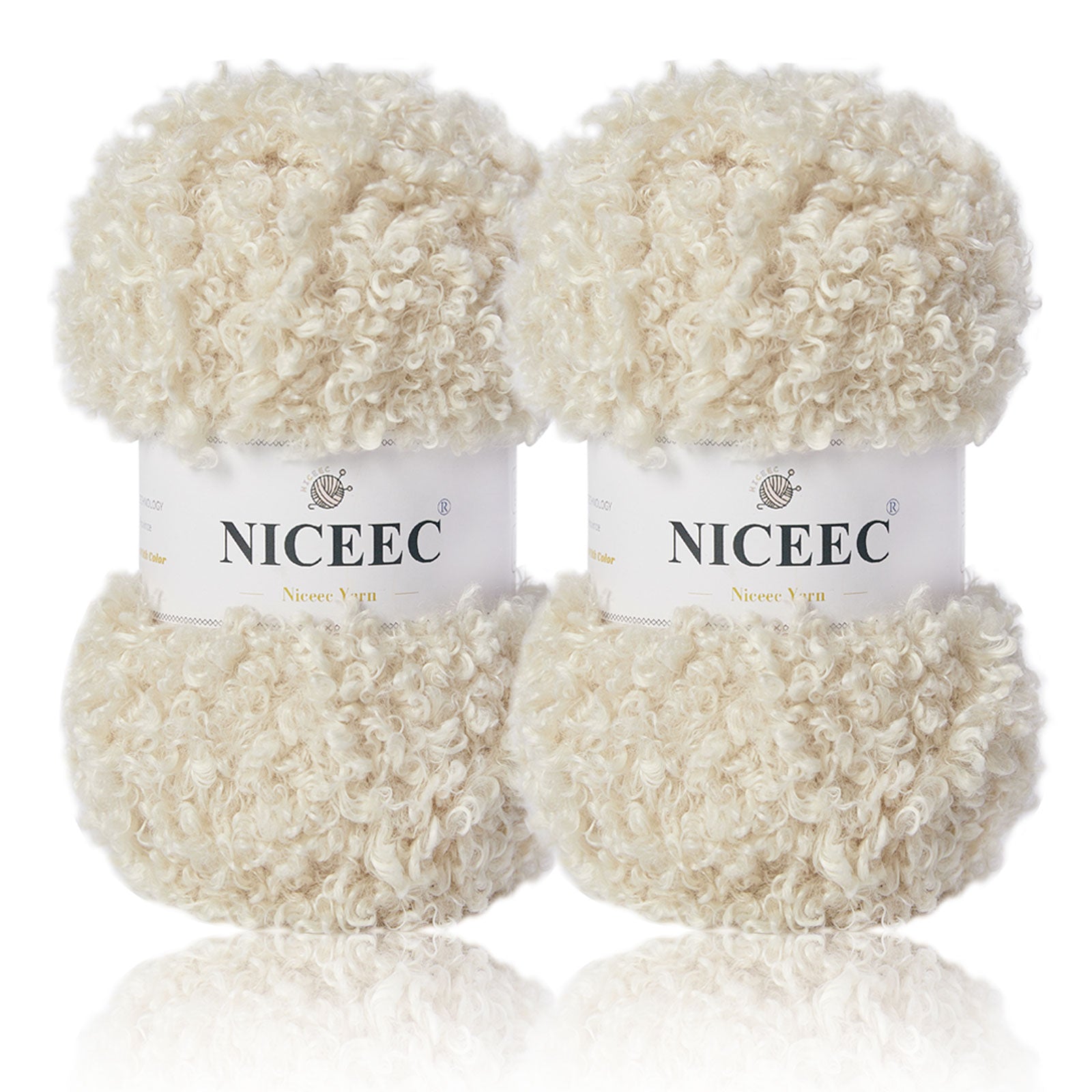 NICEEC - 2 madejas de hilo de peluche, súper suave, grueso y esponjoso, de piel sintética, con pestañas para tejer a crochet - Longitud total: 2 x 50 m (2 x 55 yardas, 3,53 oz x 2) 