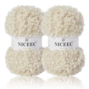 NICEEC 2 Skeins Teddy Fur Yarn Super Soft Yarn Chunky Fluffy Faux Fur Yarn Fuzzy Yarn Eyelash Yarn for Crochet Knit -Total Length 2×50m(2×55yds,3.53oz×2)
