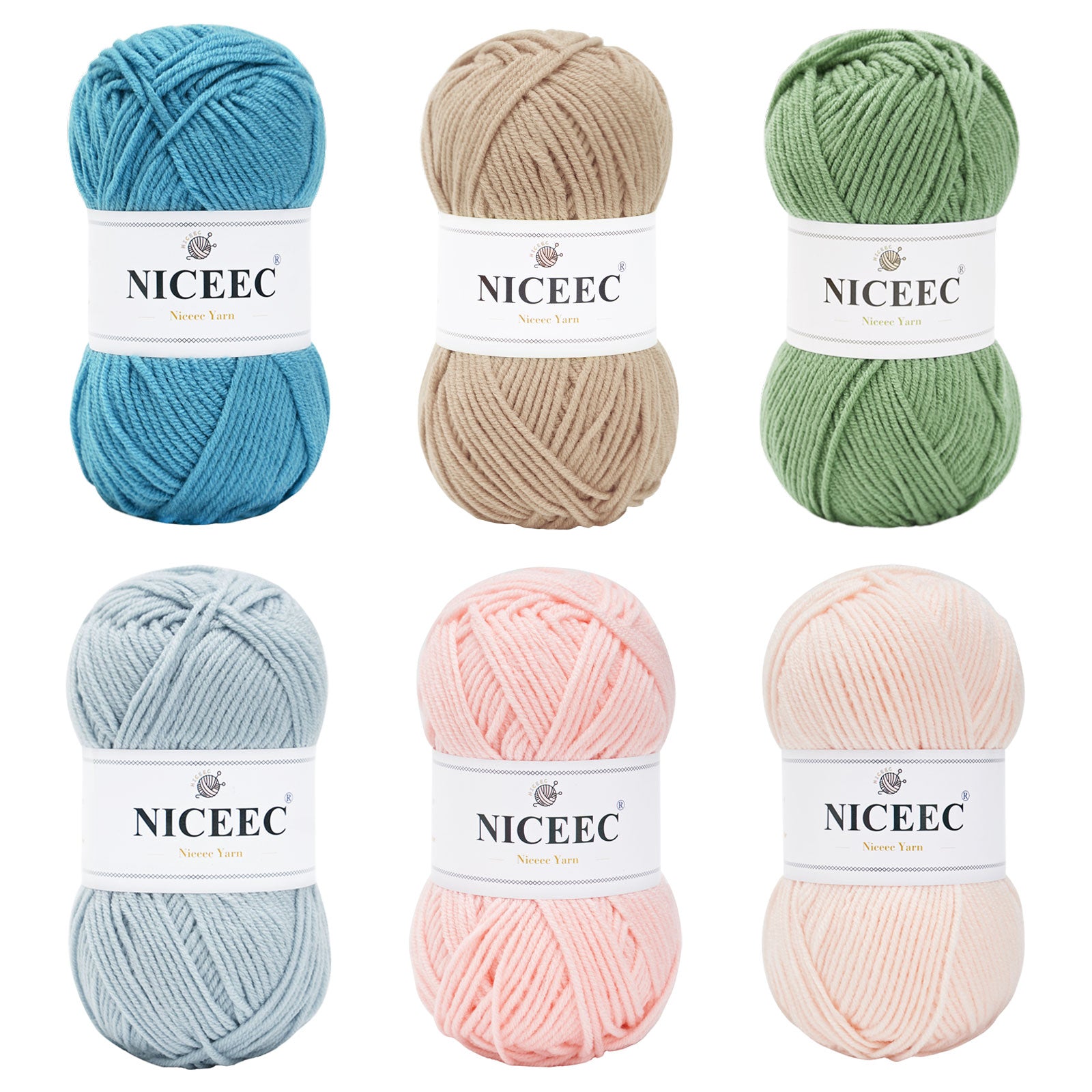 NICEEC 300g Soft Assorted Colors Yarn - Sport Weight,100% Acrylic, 4 Ply, Bonbons Yarn for Crochet & Knit, DIY Project Starter Kit for Kids or Adults(Total 870yds)