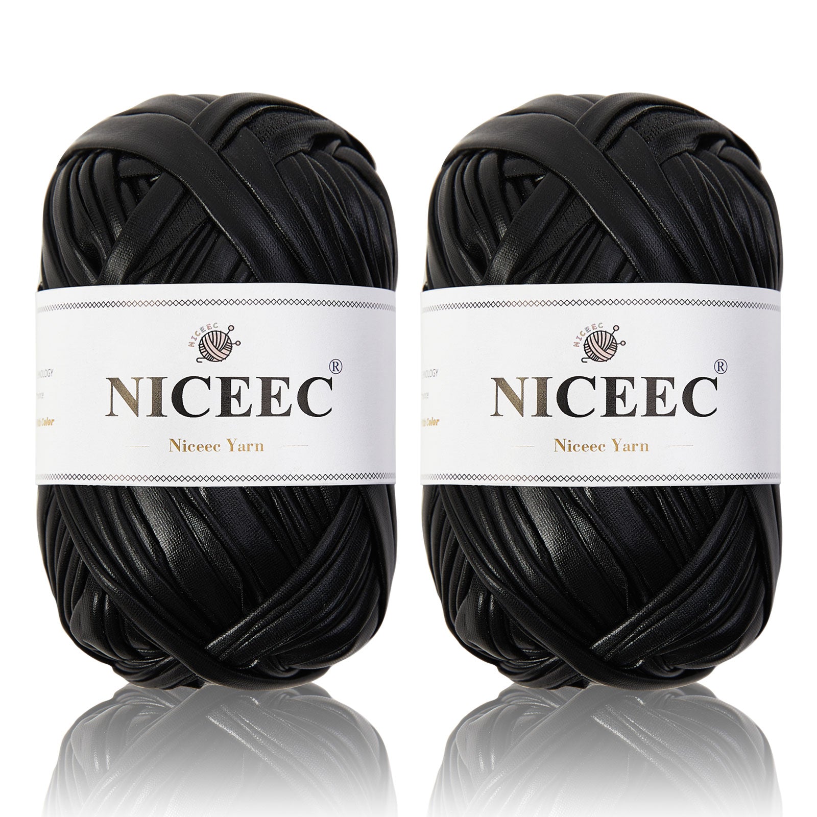 NICEEC 2 Skeins Metal T-Shirt Yarn, Bright, Glossy, Crochet & Knitting, Fabric Cloth Yarn with Double-Side Color, Handmade DIY Craft Bag Basket Cushion-Totle Length 64yds(7.1oz) - Gold