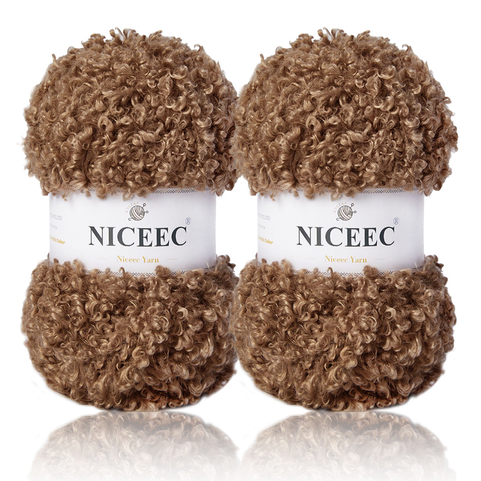 NICEEC - 2 madejas de hilo de peluche, súper suave, grueso y esponjoso, de piel sintética, con pestañas para tejer a crochet - Longitud total: 2 x 50 m (2 x 55 yardas, 3,53 oz x 2) 