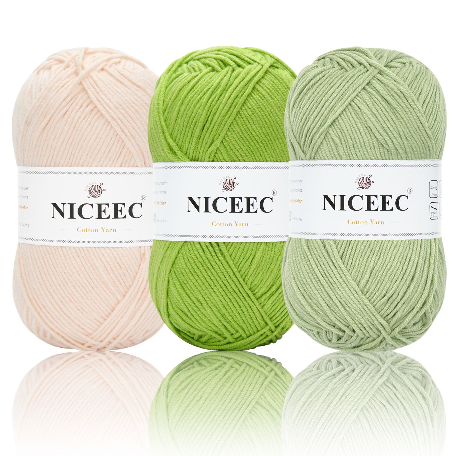 NICEEC 3 Skeins Soft Cotton Yarn 5ply Baby Cotton Yarn for Knitting Crochet Baby Weight Yarn Cotton Blend Yarn Total Length 3×220m(3×240 yds,100g×3)