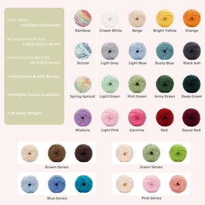 NICEEC 3 Skeins Soft Cotton Yarn 5ply Baby Cotton Yarn for Knitting Crochet Baby Weight Yarn Cotton Blend Yarn Total Length 3×220m(3×240 yds,100g×3)