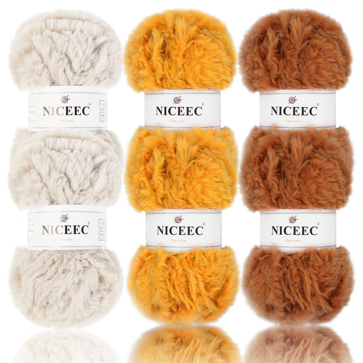 NICEEC - 2 madejas de hilo de pelo sintético supersuave, grueso y esponjoso, para tejer a crochet - Longitud total: 2 x 32 m (2 x 35 yardas, 50 g x 2) 