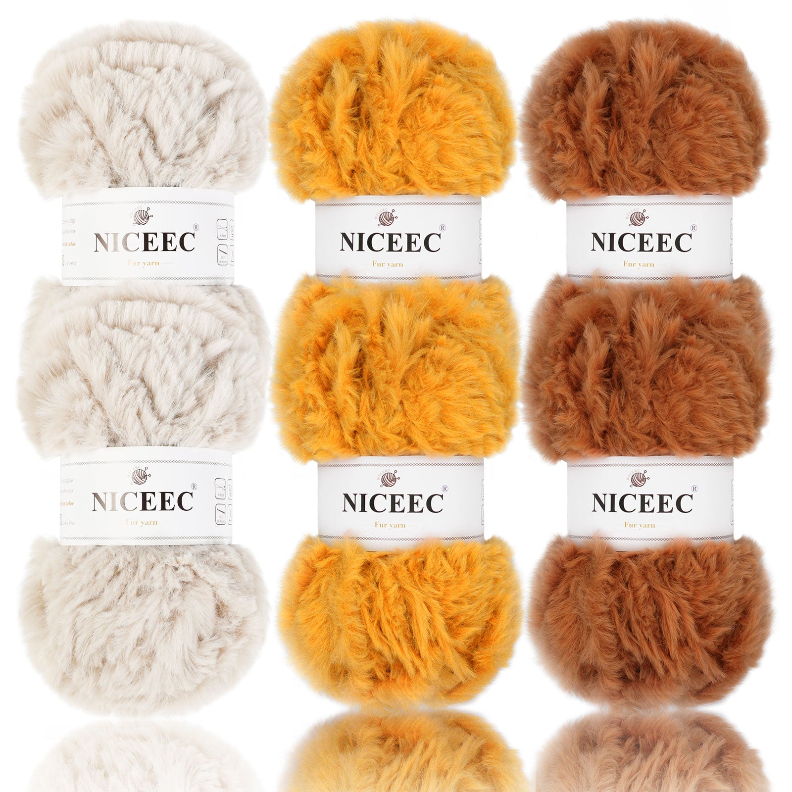 NICEEC - 2 madejas de hilo de pelo sintético supersuave, grueso y esponjoso, para tejer a crochet - Longitud total: 2 x 32 m (2 x 35 yardas, 50 g x 2) 