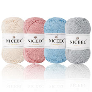 NICEEC - 4 madejas de hilo suave para bebé, 100 % algodón, para crochet, 4 capas, para mantas, manualidades, grosor de hilo, longitud total: 4 x 175 yardas/4 x 50 g 
