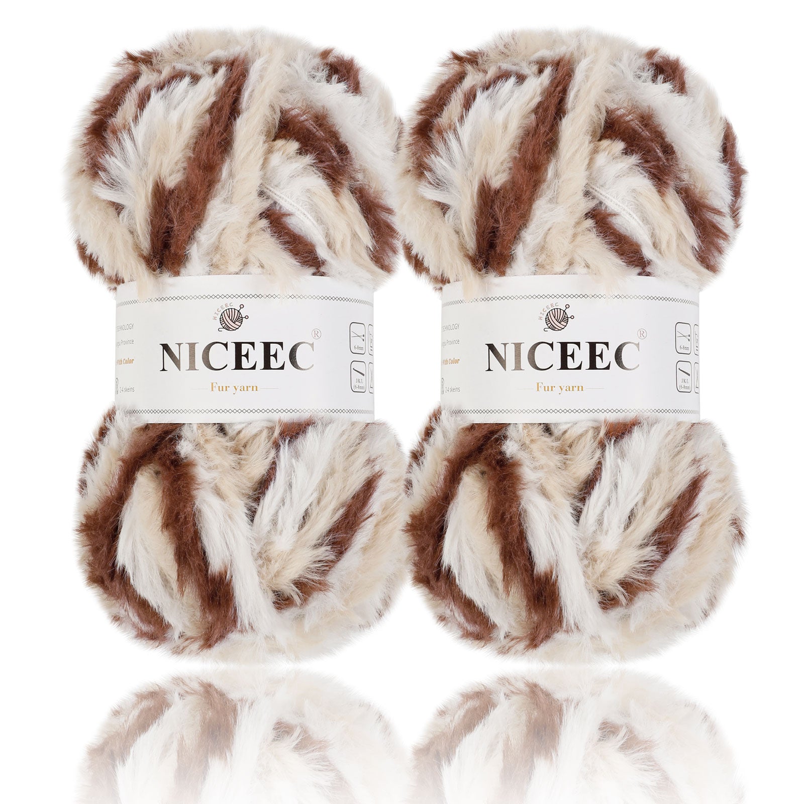 NICEEC - 2 madejas de hilo de pelo sintético supersuave, grueso y esponjoso, para tejer a crochet - Longitud total: 2 x 32 m (2 x 35 yardas, 50 g x 2) 