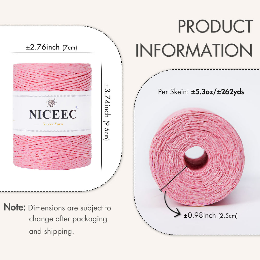 NICEEC - Hilo de papel de 3 madejas, fácil de tejer, para crochet, para sombreros de verano, kraft, para decoración del hogar (5.3 oz × 3/262 yds × 3) - Café 