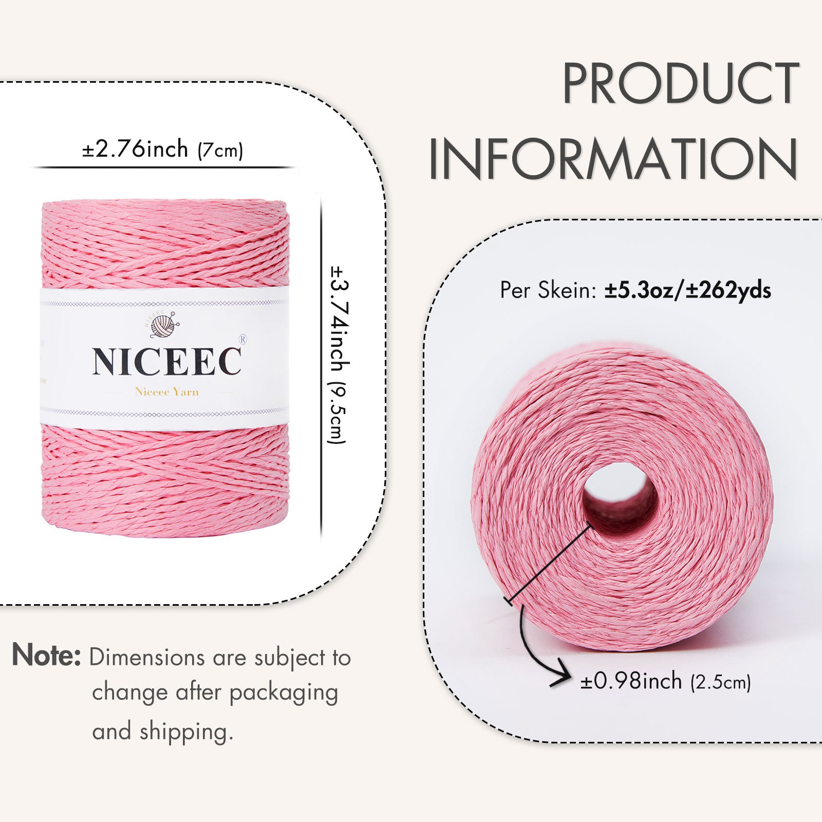 NICEEC - Hilo de papel de 3 madejas, fácil de tejer, para crochet, para sombreros de verano, kraft, para decoración del hogar (5.3 oz × 3/262 yds × 3) - Café 