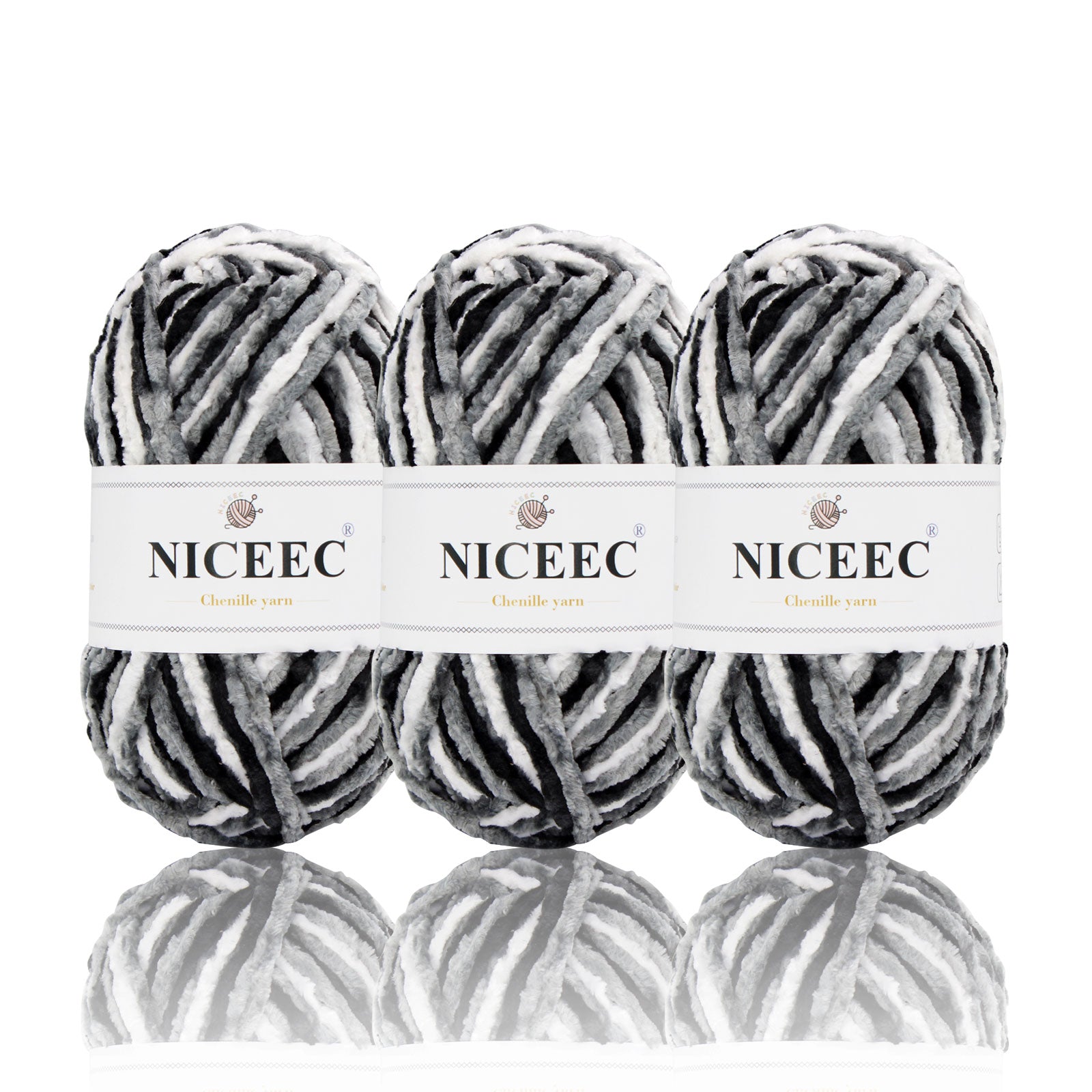 NICEEC 3 Skeins Soft Chenille Yarn Blanket Yarn for Knitting Fancy Yarn for Crochet Weaving DIY Craft
