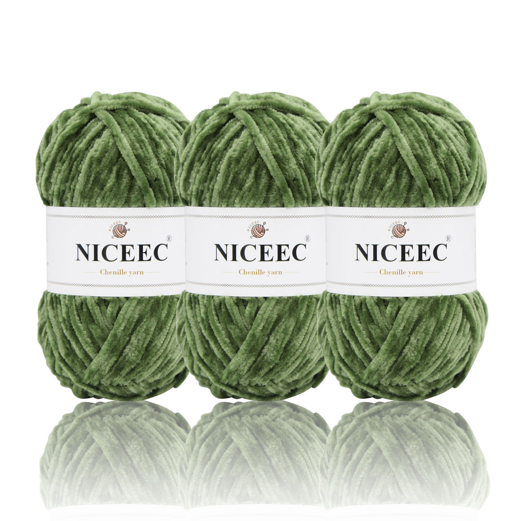 NICEEC 3 Skeins Soft Chenille Yarn Blanket Yarn for Knitting Fancy Yarn for Crochet Weaving DIY Craft