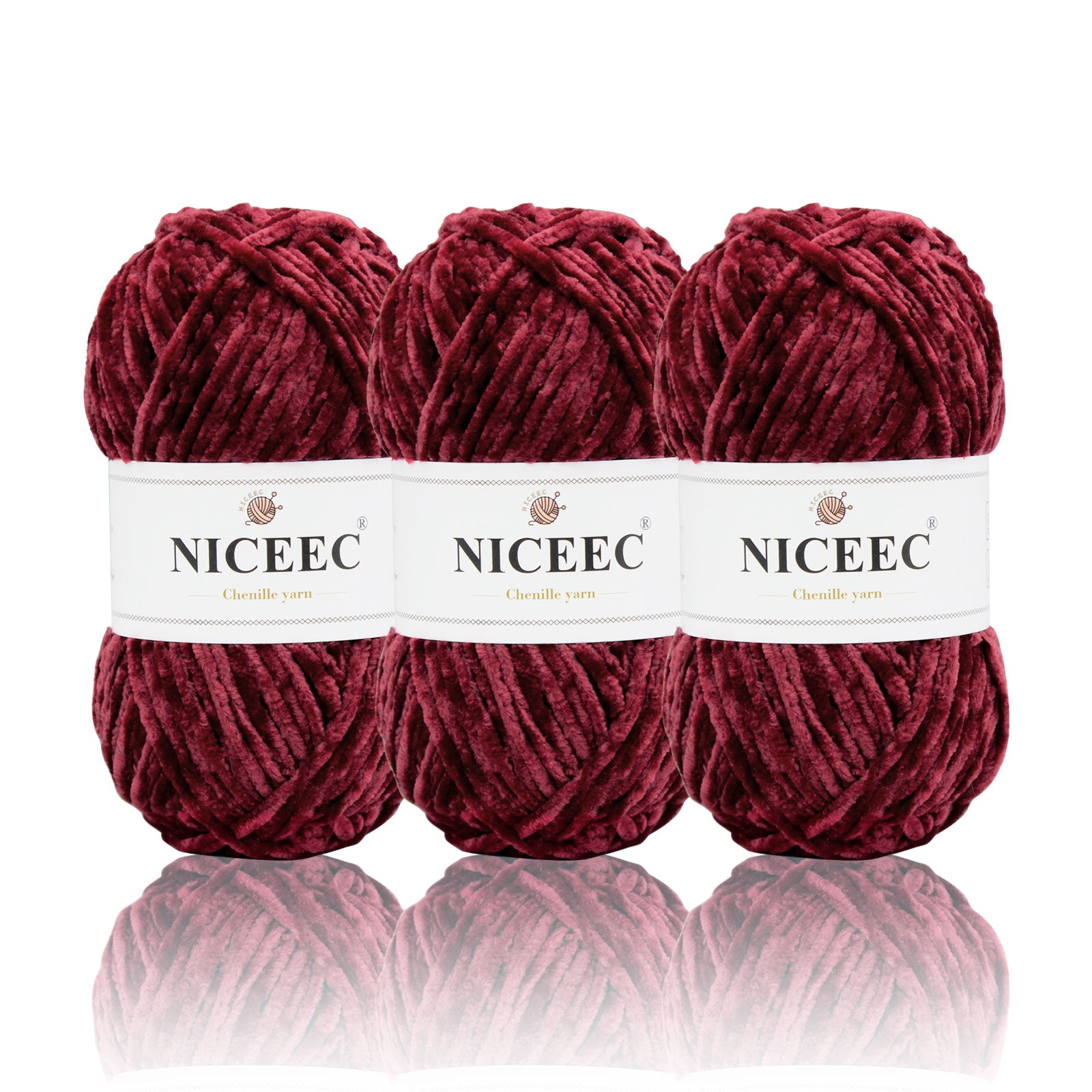 NICEEC 3 Skeins Soft Chenille Yarn Blanket Yarn for Knitting Fancy Yarn for Crochet Weaving DIY Craft