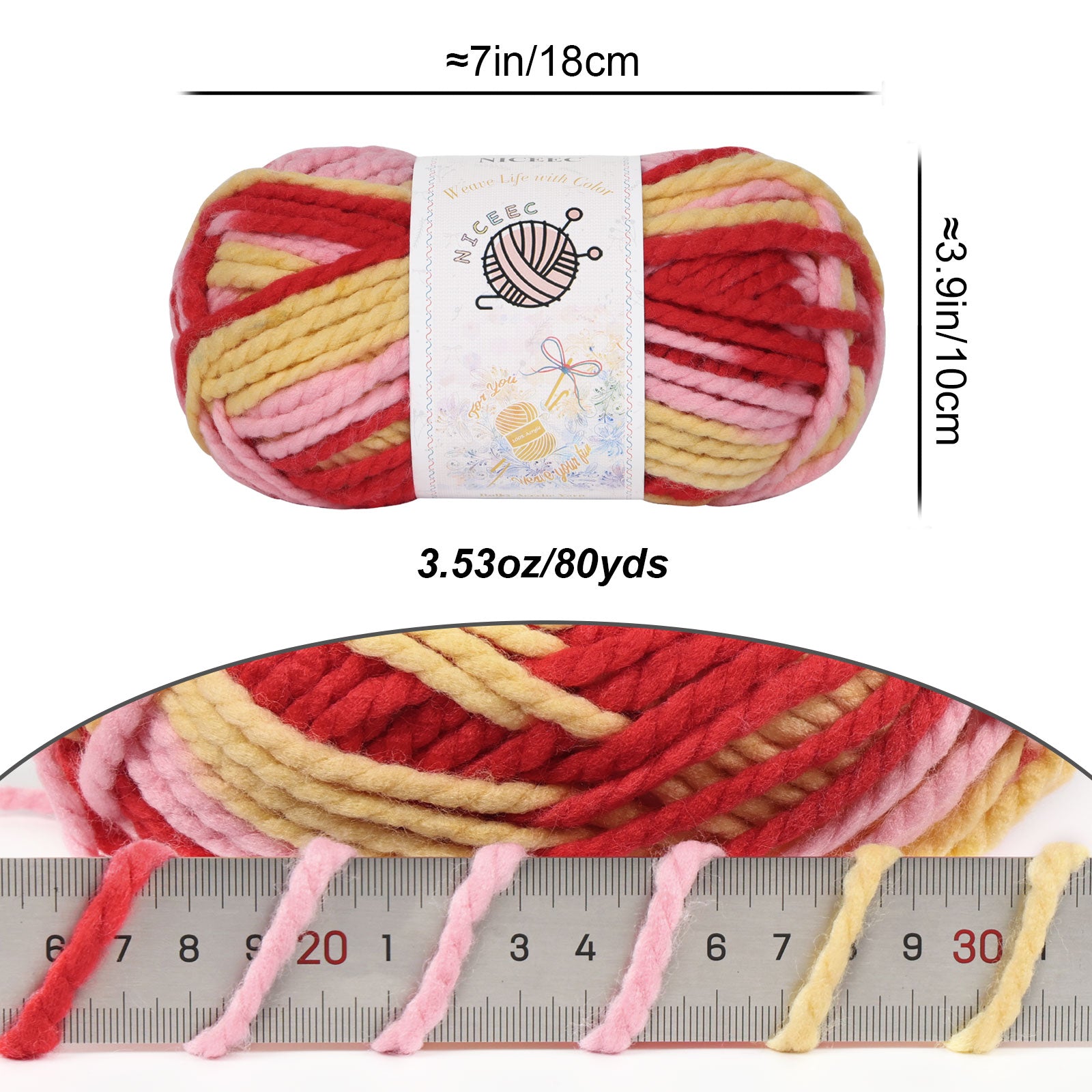 NICEEC 2 Skeins Bulky Acrylic Yarn - Soft, Colorful, Multicolored, Quality, Bulky Yarn for Crochet & Knitting