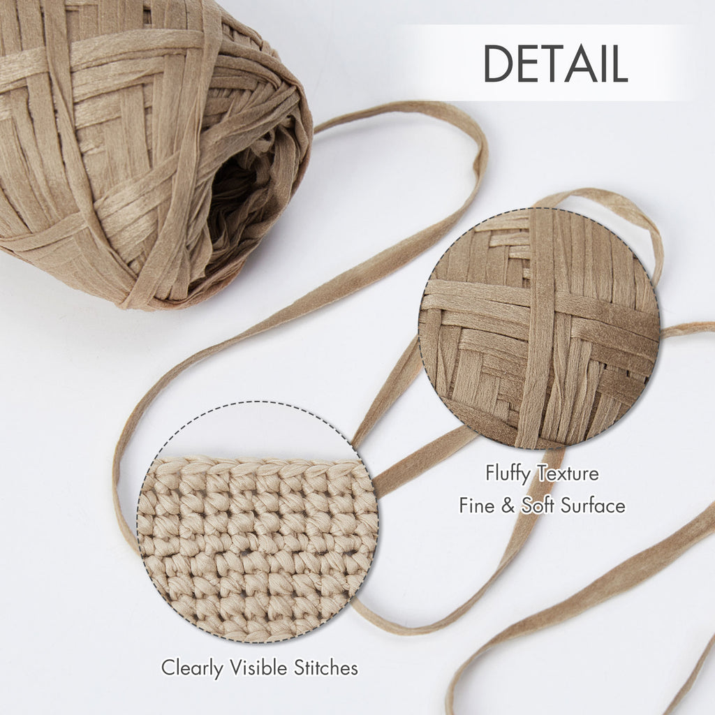 NICEEC - 6 madejas de hilo de cinta suave para crochet, papel artesanal, rafia fácil de crochet, cinta para manualidades y envoltura de regalos (longitud total: 1,76 oz × 6/109 yds × 6 - caqui) 