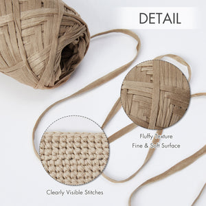 NICEEC 6 Skeins Soft Tape Yarn for Crocheting Craft Paper Yarn Easy Crochet Raffia Yarn Ribbon Yarn for DIY Craft Gift Wrapping Total Length 1.76oz×6/109yds×6-Khaki