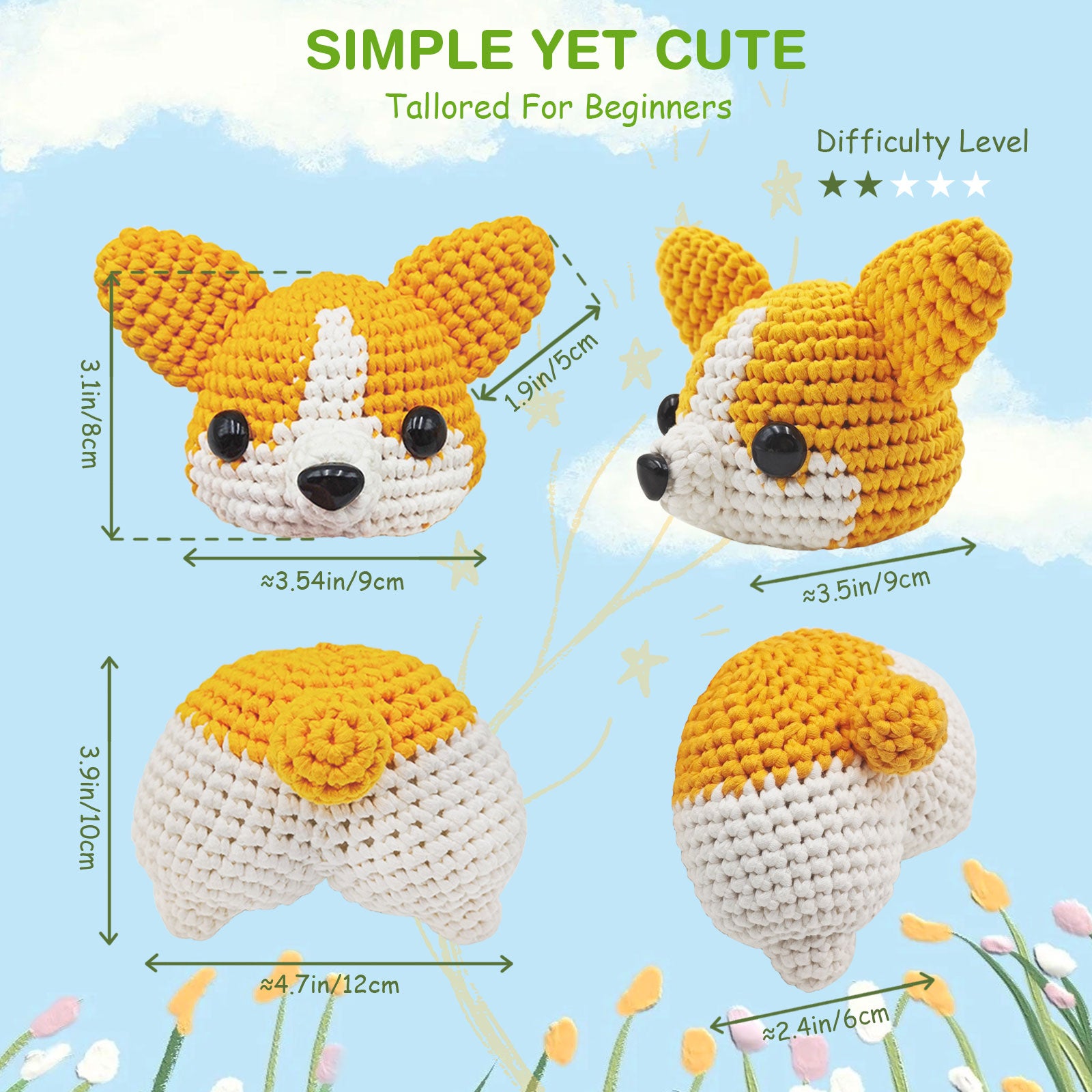 NICEEC Corgi Crochet Kit for Beginners Yarn Crochet Animal Kit for Starter Kits with Step-by-Step Video Tutorials for Adults and Kids