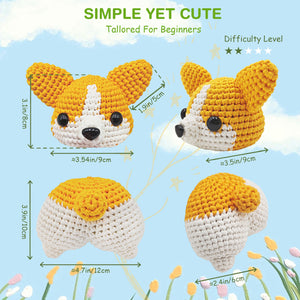 NICEEC Corgi Crochet Kit for Beginners Yarn Crochet Animal Kit for Starter Kits with Step-by-Step Video Tutorials for Adults and Kids