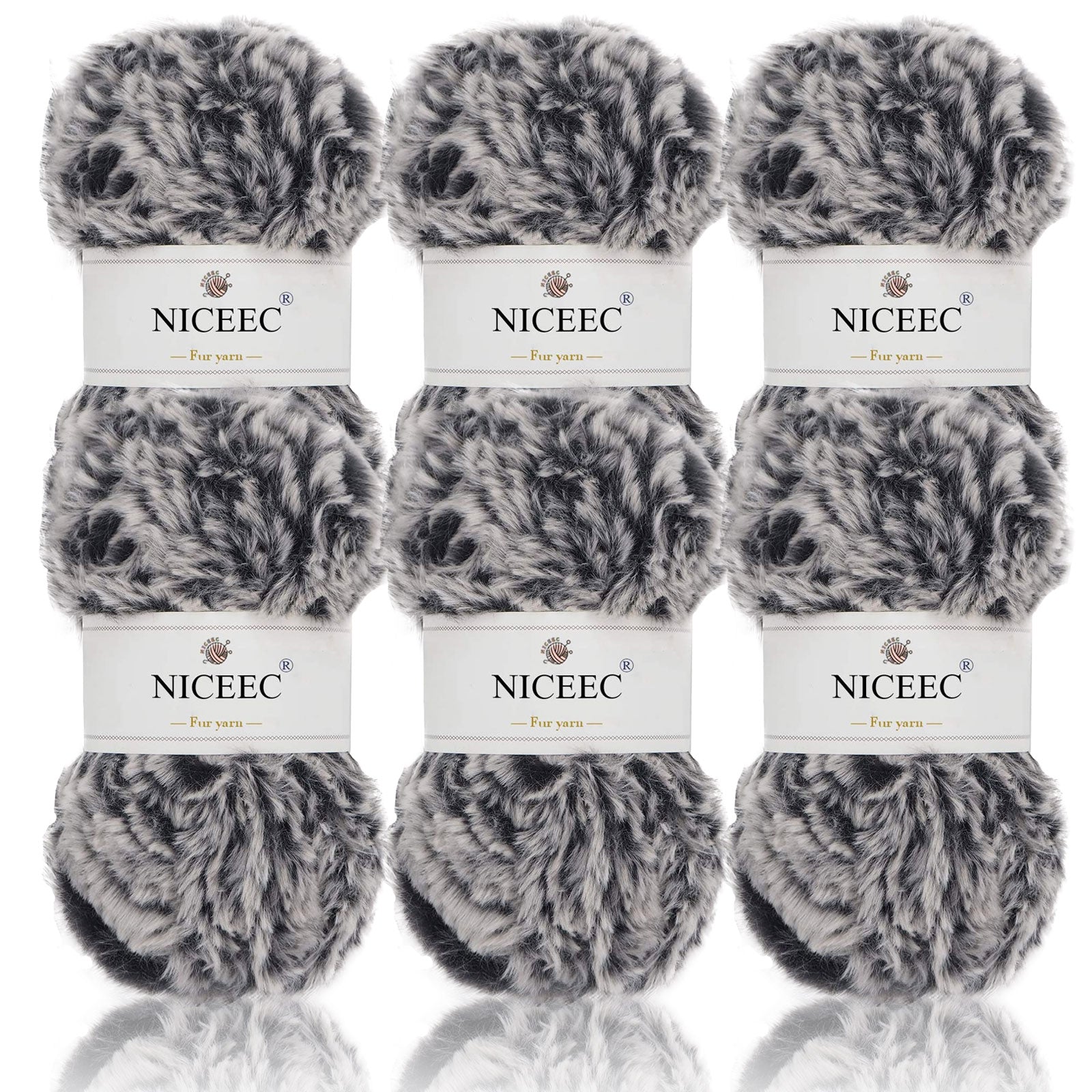 NICEEC - 2 madejas de hilo de pelo sintético supersuave, grueso y esponjoso, para tejer a crochet - Longitud total: 2 x 32 m (2 x 35 yardas, 50 g x 2) 