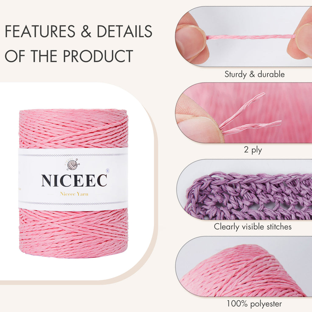 NICEEC - Hilo de papel de 3 madejas, fácil de tejer, para crochet, para sombreros de verano, kraft, para decoración del hogar (5.3 oz × 3/262 yds × 3) - Café 