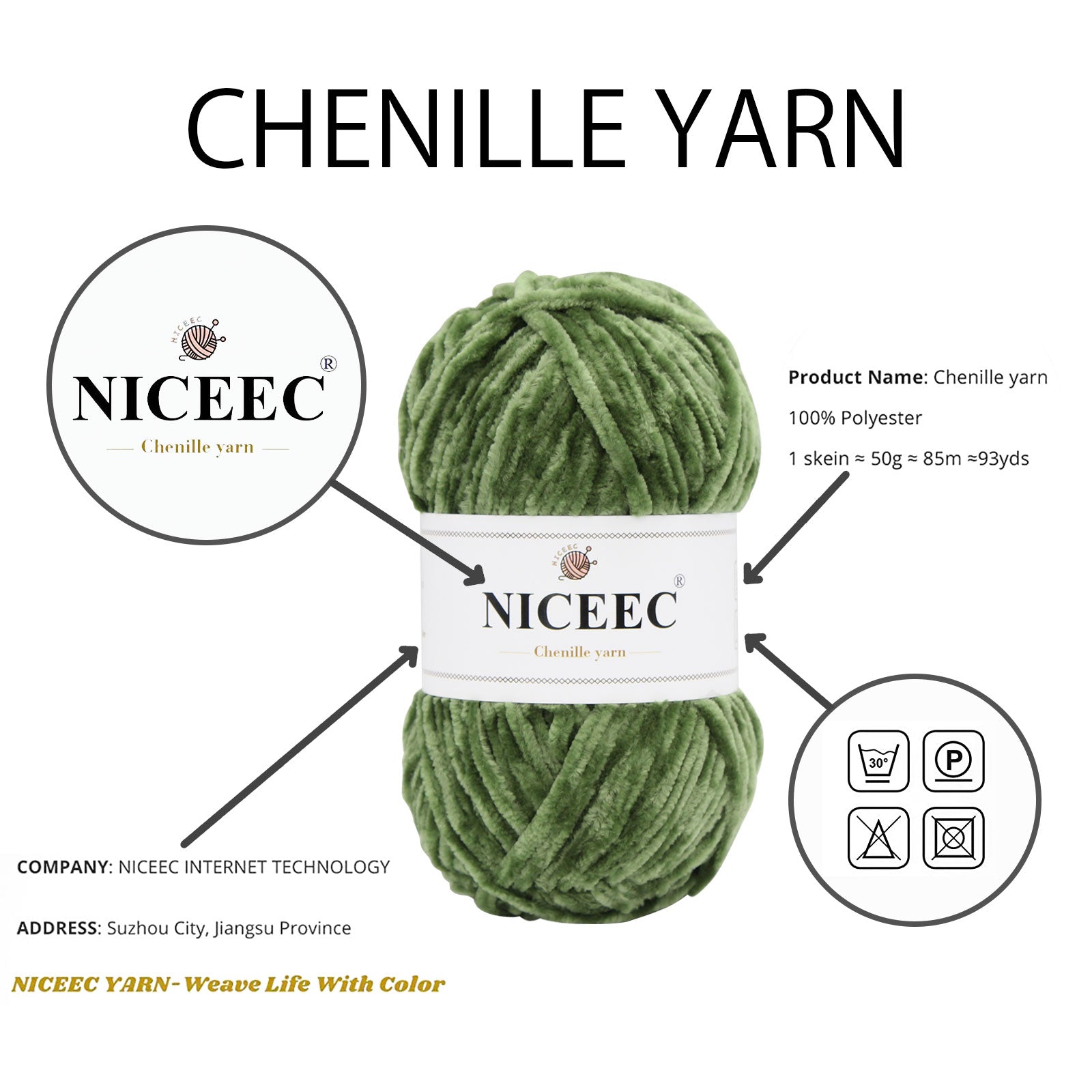 NICEEC 3 Skeins Soft Chenille Yarn Blanket Yarn for Knitting Fancy Yarn for Crochet Weaving DIY Craft
