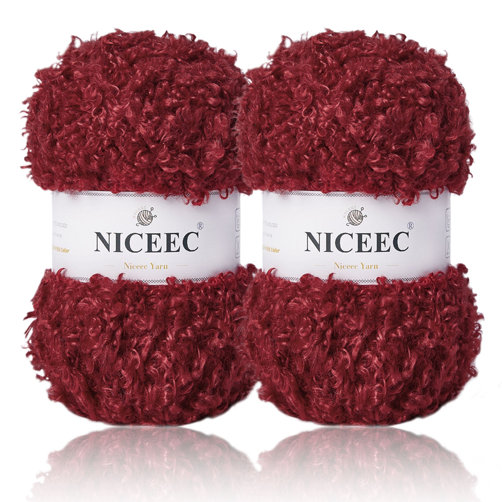 NICEEC - 2 madejas de hilo de peluche, súper suave, grueso y esponjoso, de piel sintética, con pestañas para tejer a crochet - Longitud total: 2 x 50 m (2 x 55 yardas, 3,53 oz x 2) 