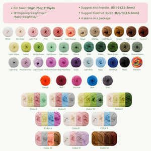 NICEEC 4 Skeins Soft Baby Yarn 100% Cotton Yarn for Crochet Knitting 4 Ply Yarn Blanket Yarn for DIY Craft Fingering Weight Yarn Total Length 4×175yds/4×50g