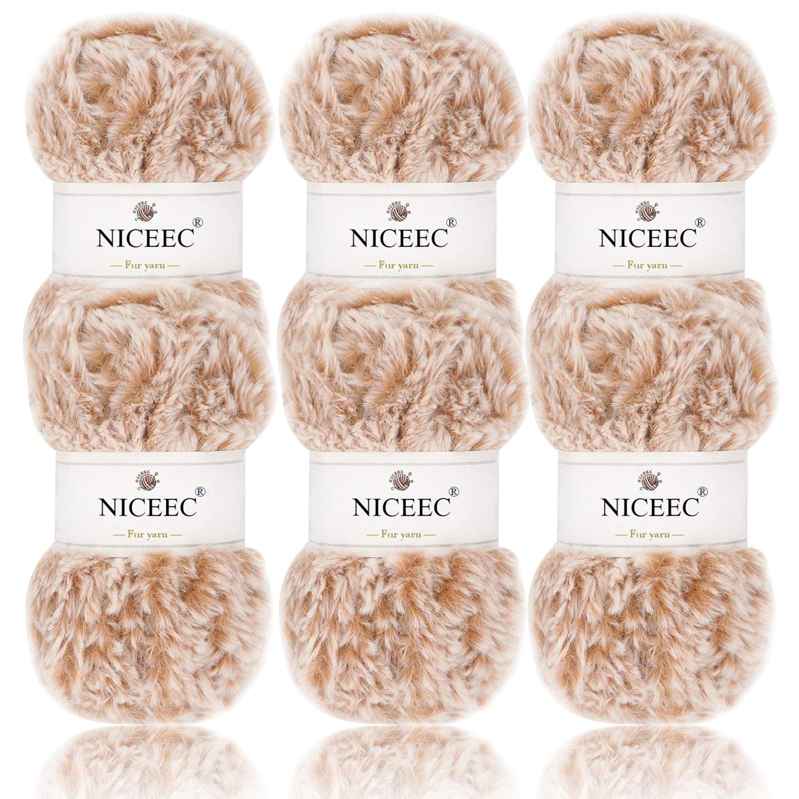 NICEEC - 2 madejas de hilo de pelo sintético supersuave, grueso y esponjoso, para tejer a crochet - Longitud total: 2 x 32 m (2 x 35 yardas, 50 g x 2) 