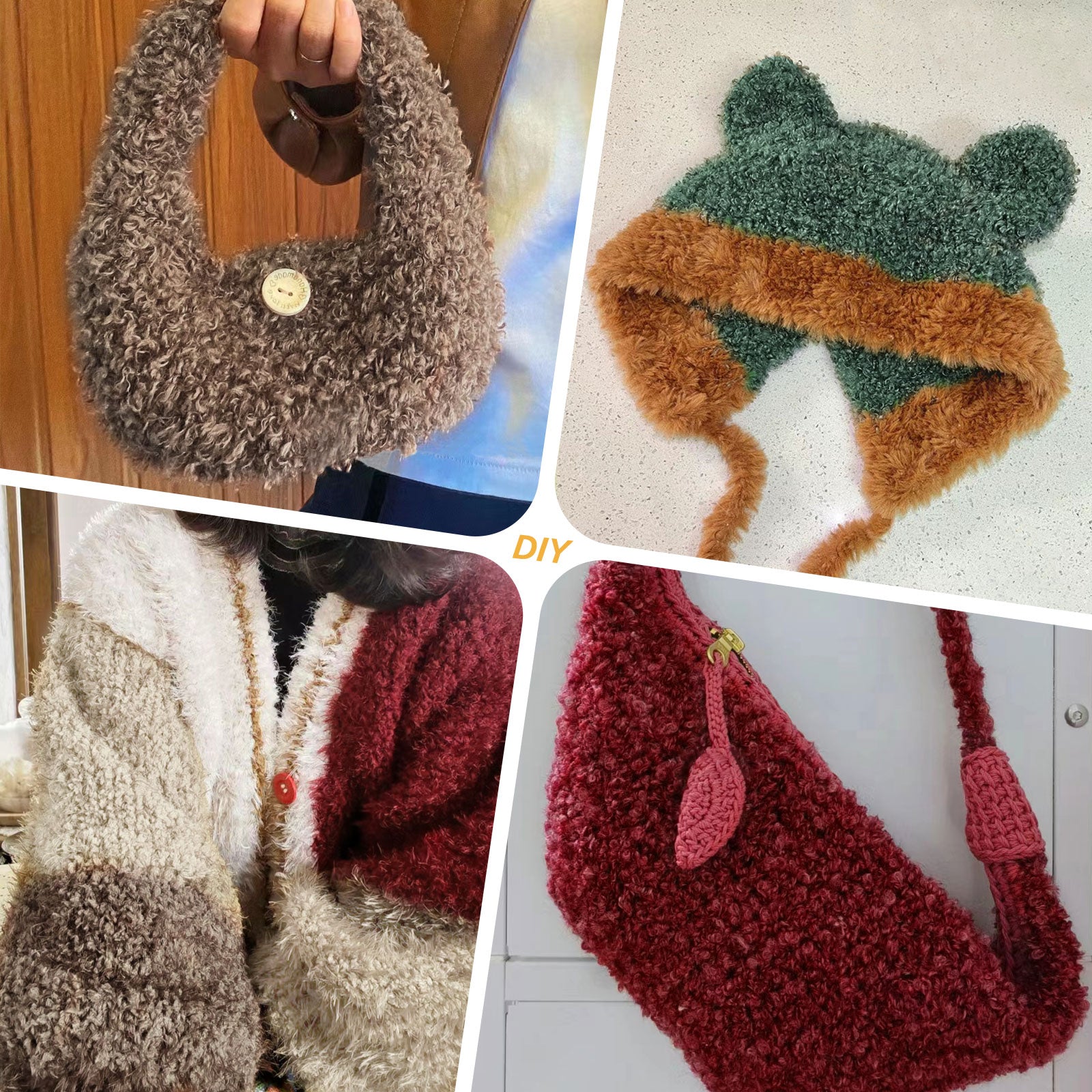 NICEEC - 2 madejas de hilo de peluche, súper suave, grueso y esponjoso, de piel sintética, con pestañas para tejer a crochet - Longitud total: 2 x 50 m (2 x 55 yardas, 3,53 oz x 2) 