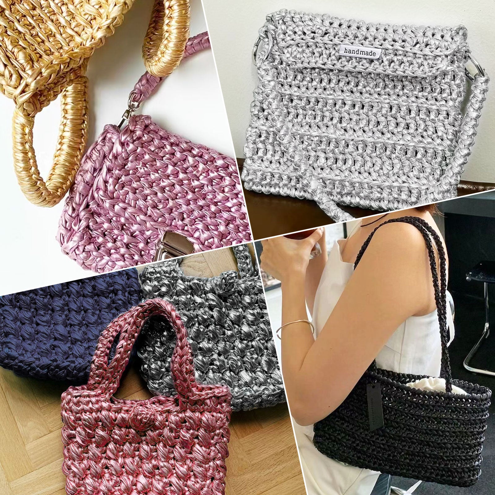2 Skeins Fabric Cloth Yarn Metal T-Shirt Yarn for Crochet Knitting Soild Color Yarn for Hand DIY Craft Bag Basket Cushion-Totle Length 2×32yds